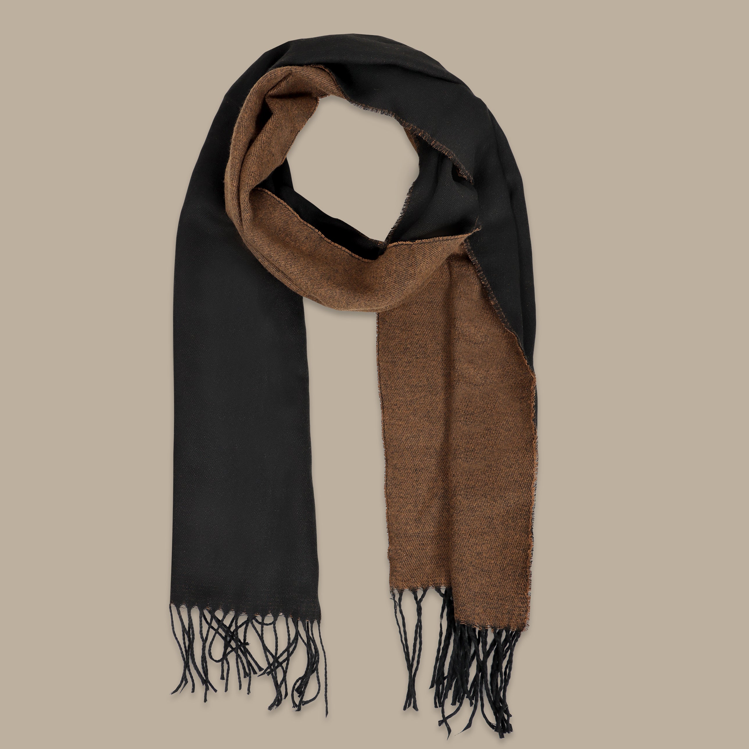 Double-Face Scarf in Havané with Grey and Black