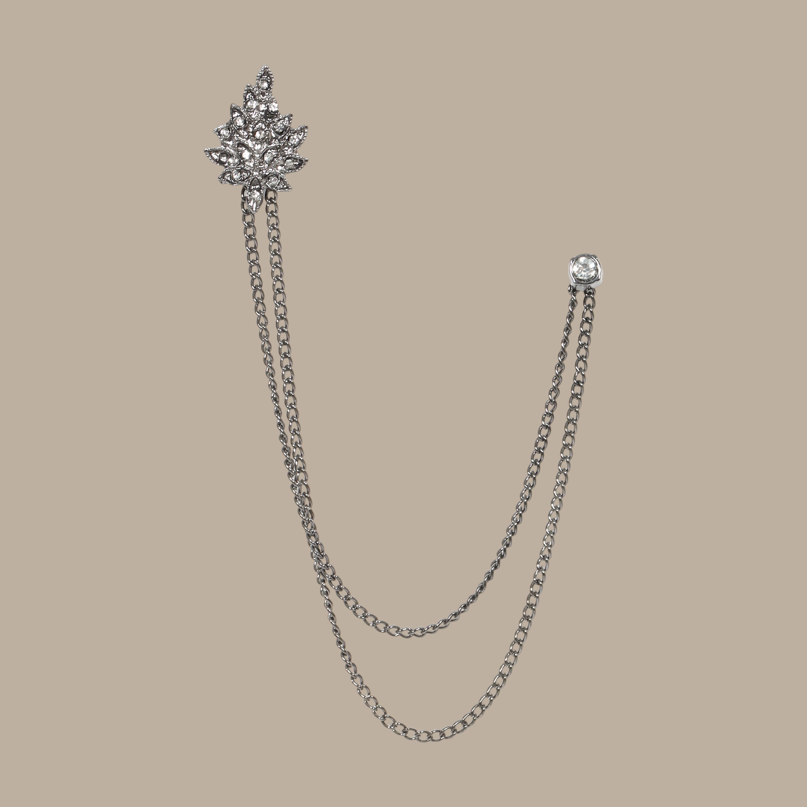 Silver Chain with Leaf Design and Strass