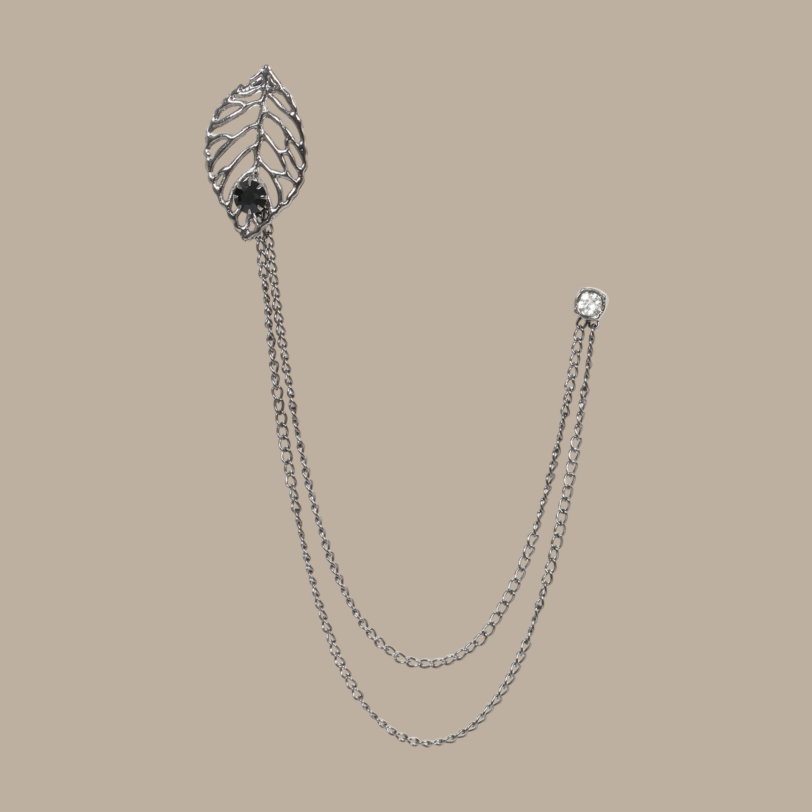 Silver Chain with Leaf Design and Black Stone