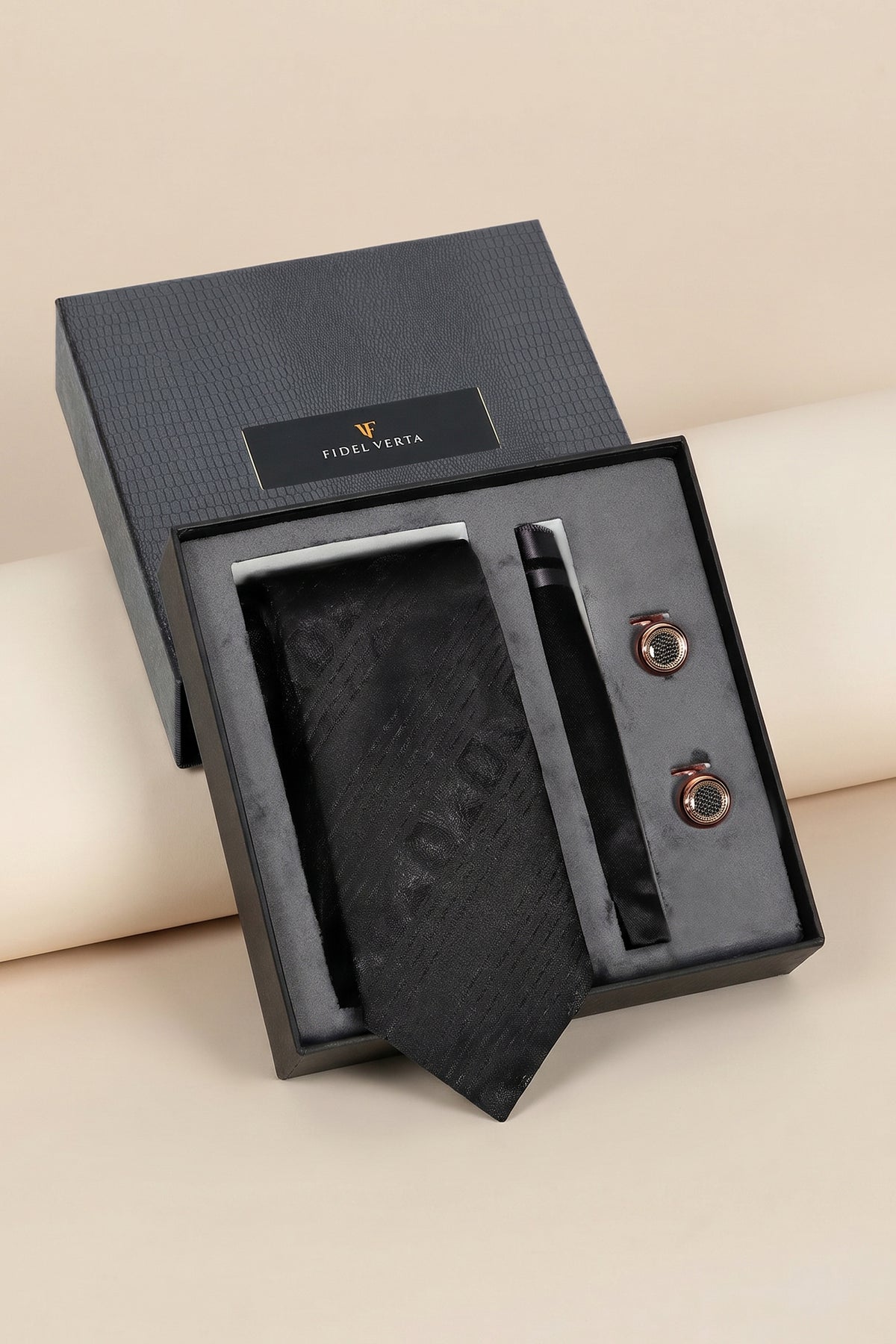 Black Striped Tie Set - 3 Pieces