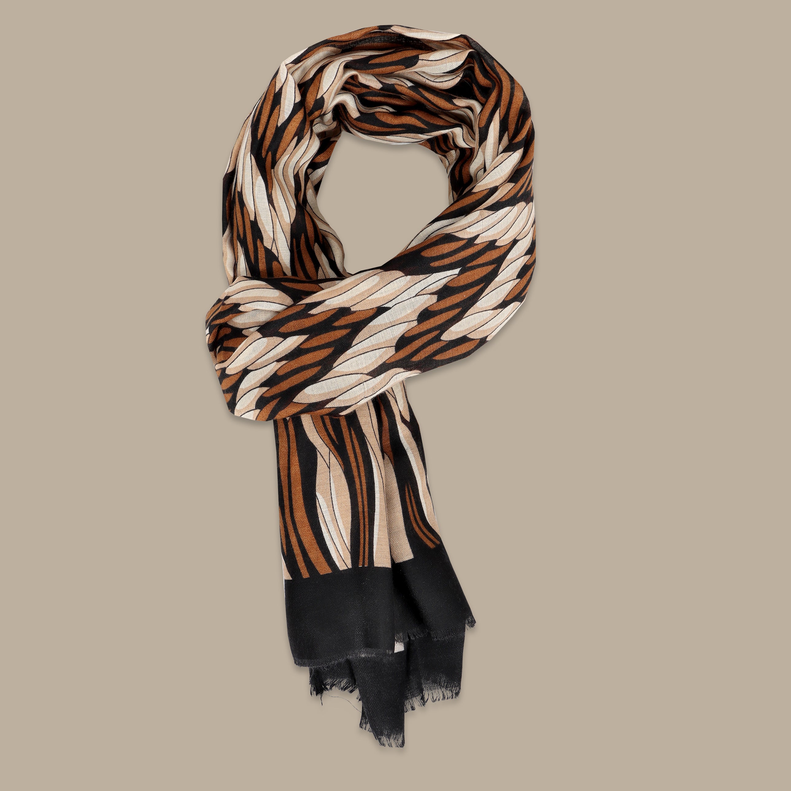 Beige Scarf with Zigzag Ribbed Design