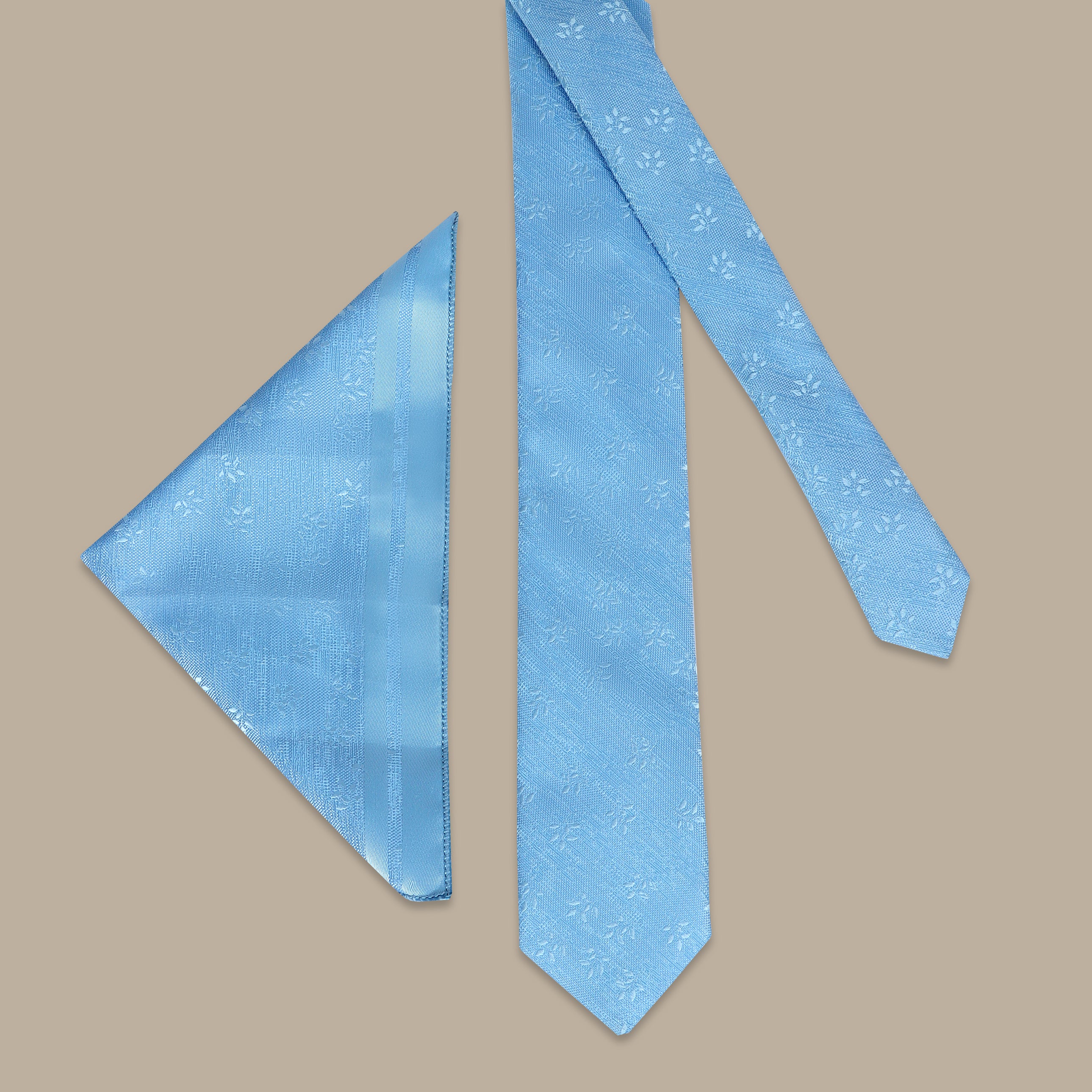 Light Blue Tie Set with Printed Brocart Flower