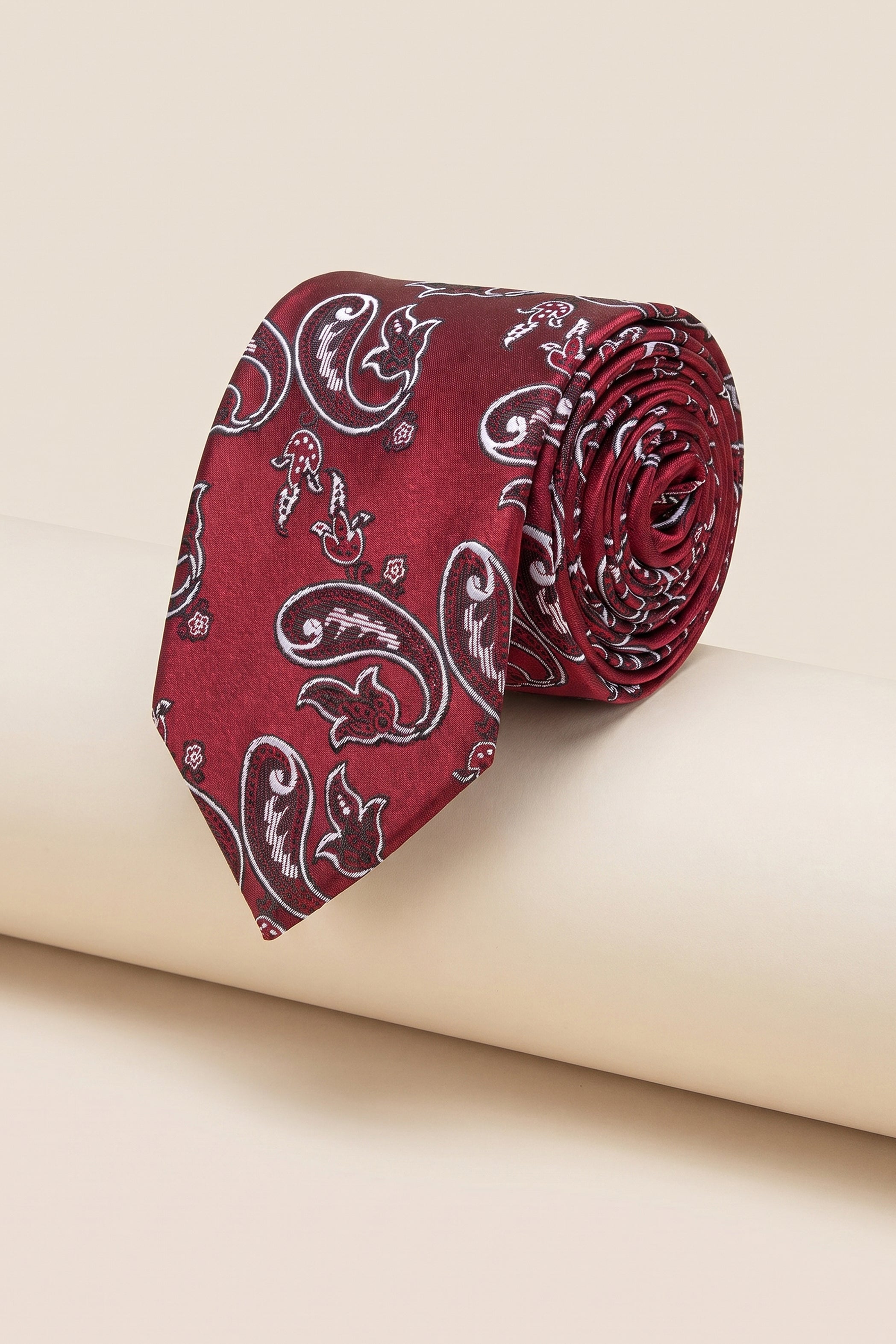 2-Piece Black Cashmere Print Tie Set - Burgundy