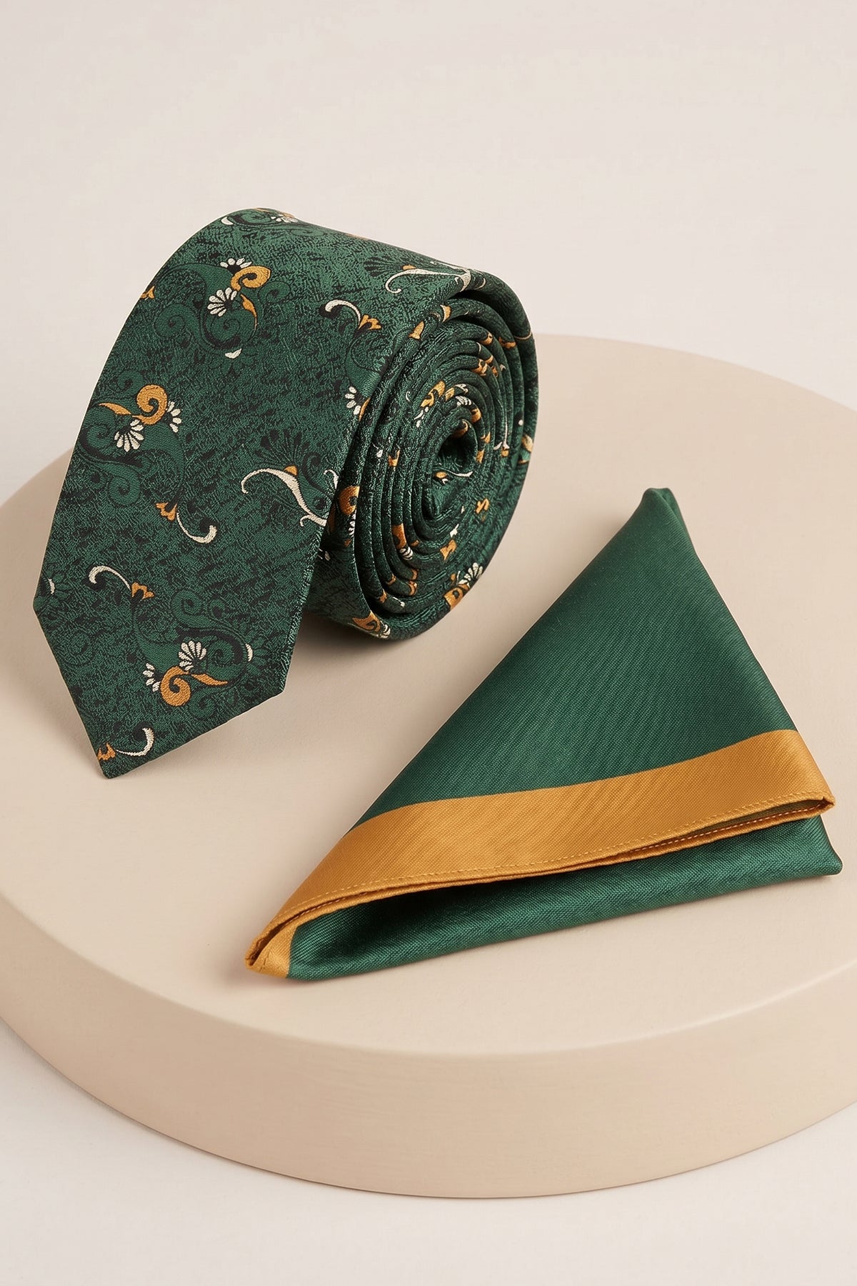 Green Tie Set with Brocard Cashmere Print