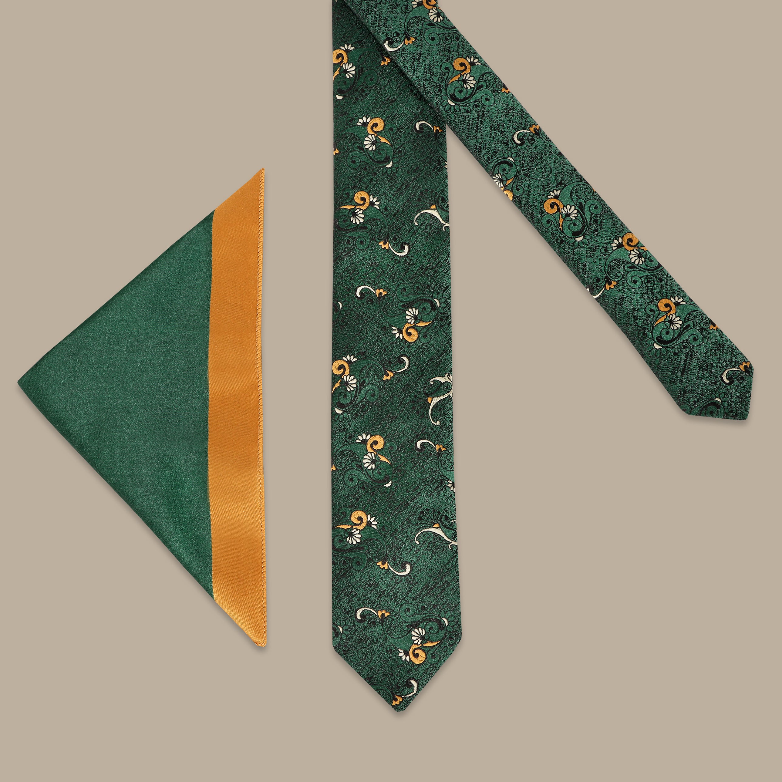 Green Tie Set with Brocard Cashmere Print