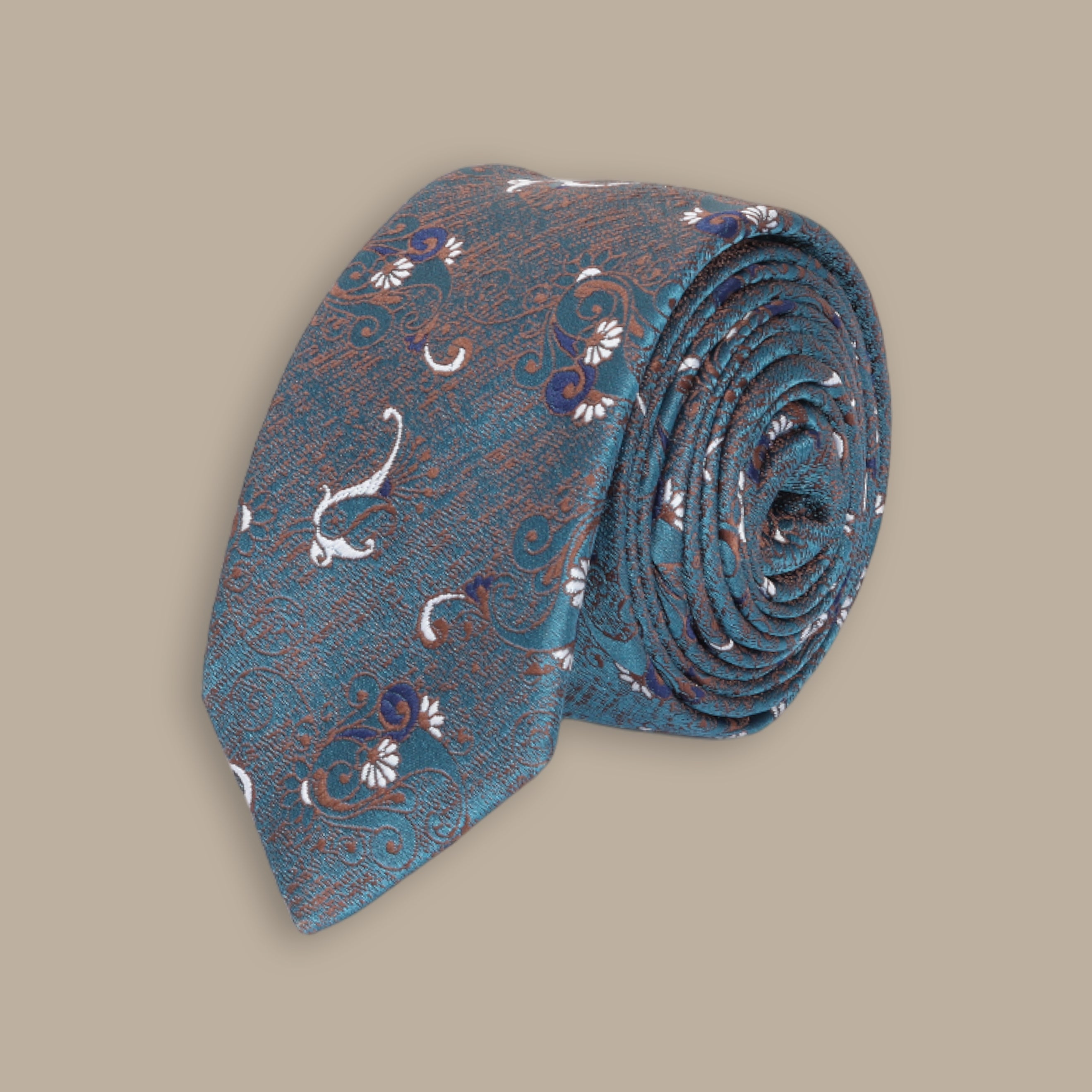 Blue Tie Set with Brocade Cashmere Print