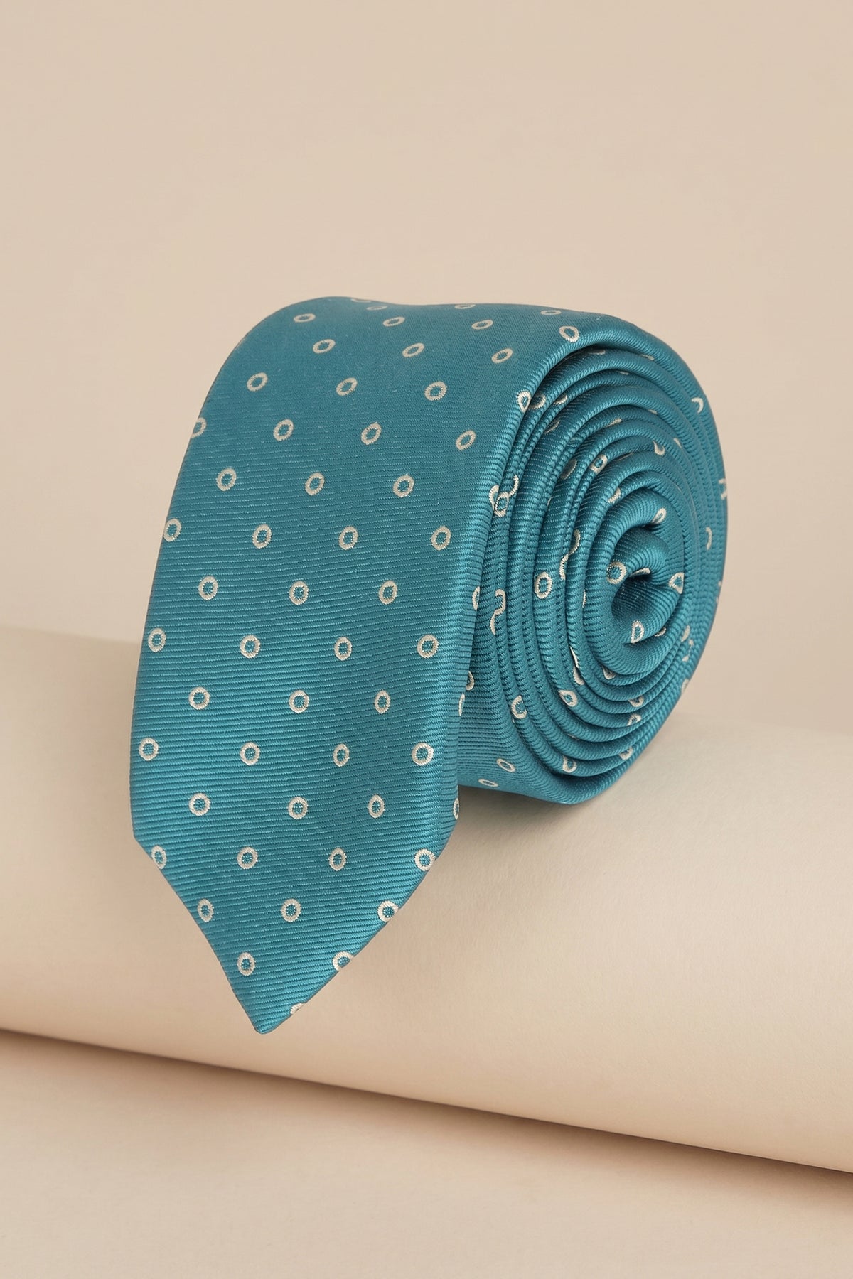 Petrol Tie Set with Beige Dots