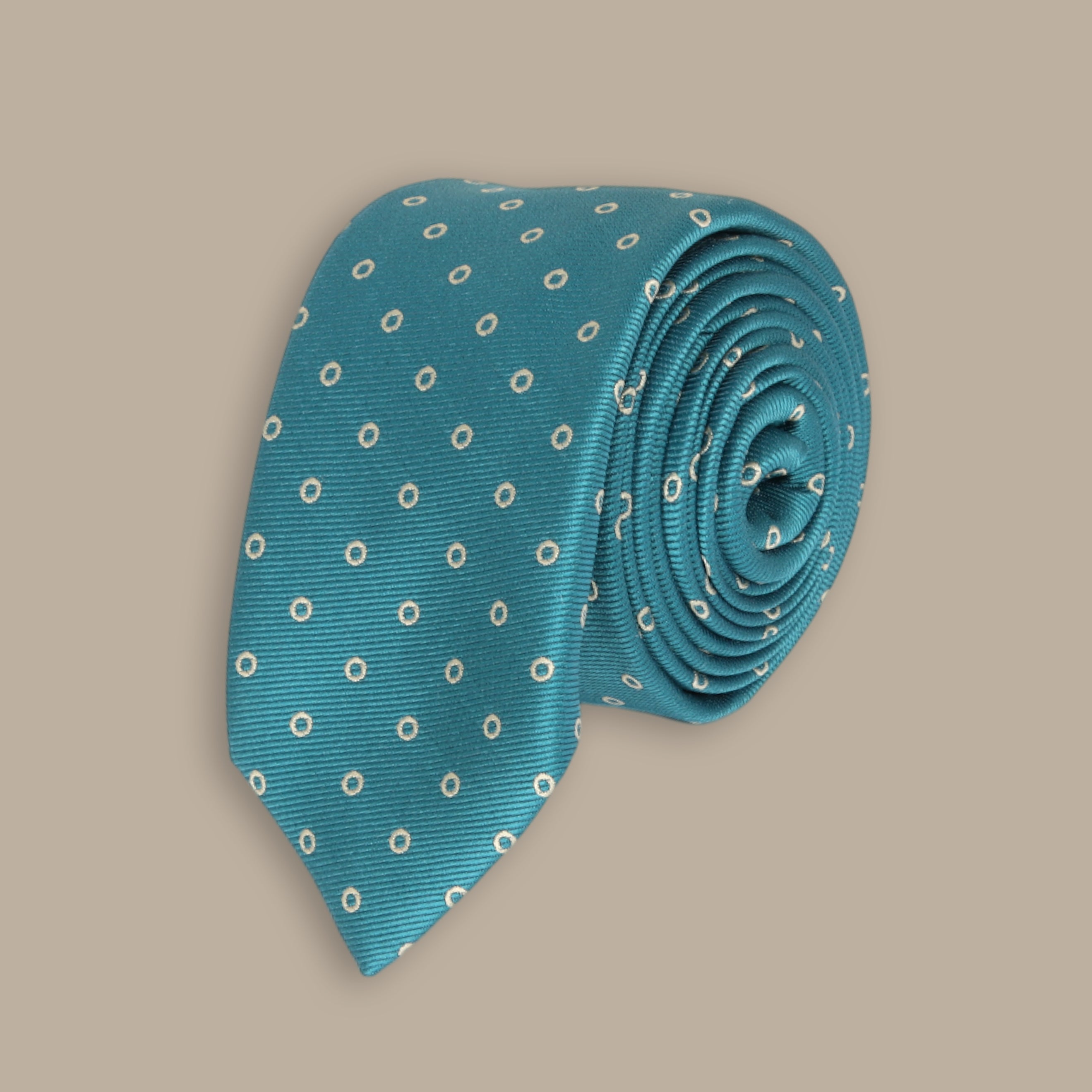 Petrol Tie Set with Beige Dots