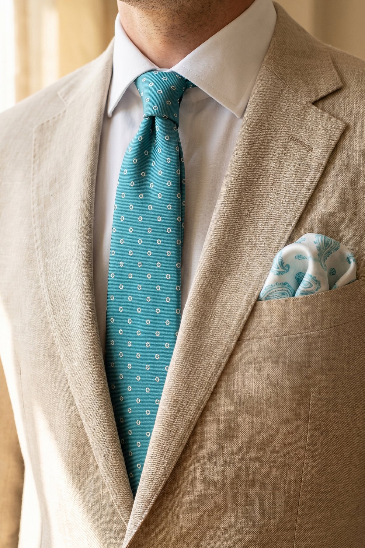 Petrol Tie Set with Beige Dots