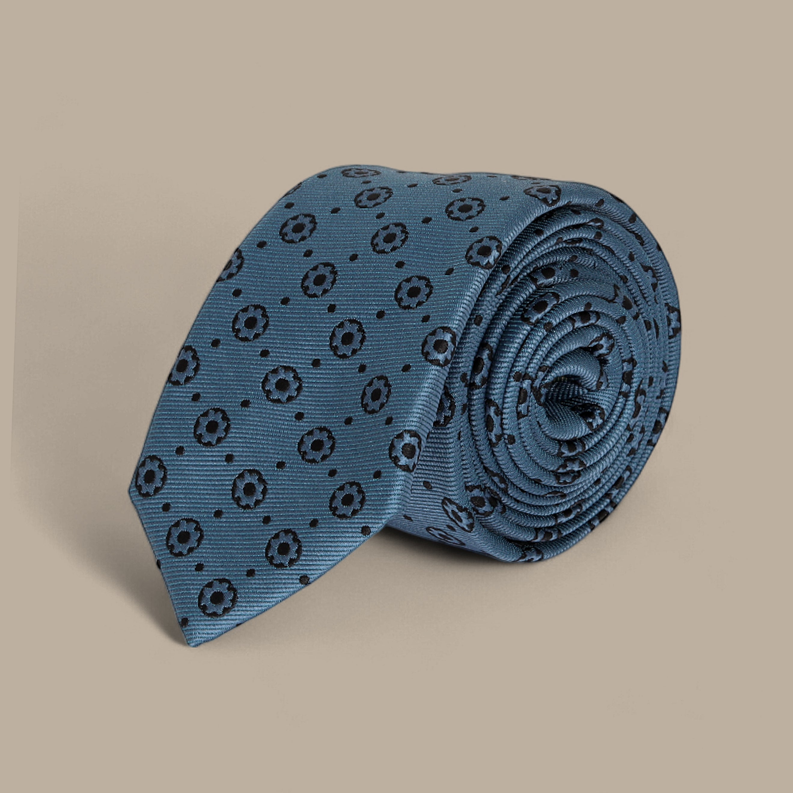 Blue Tie Set with Navy Circle and Floral Patterns