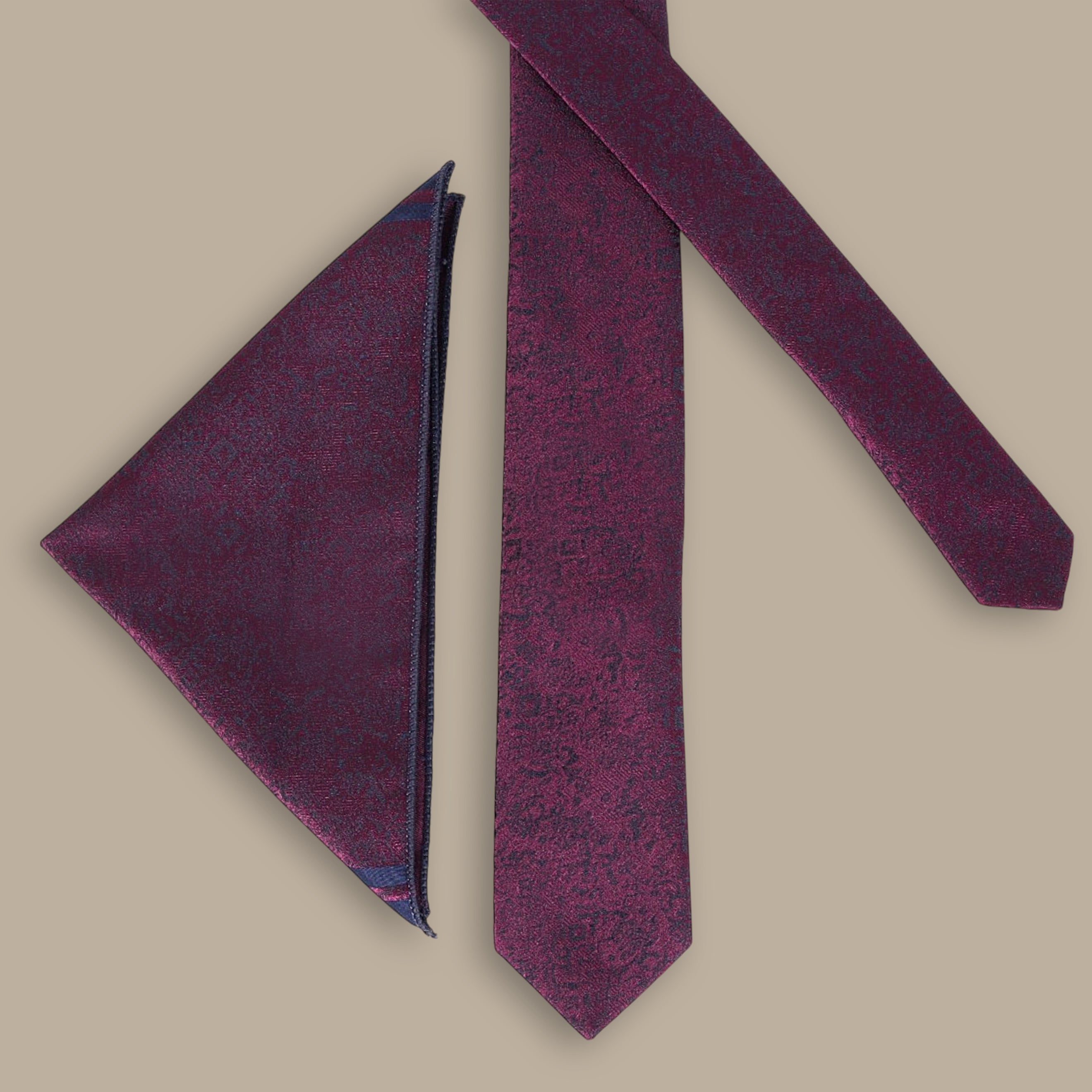 Violet Tie Set with Blue Pattern