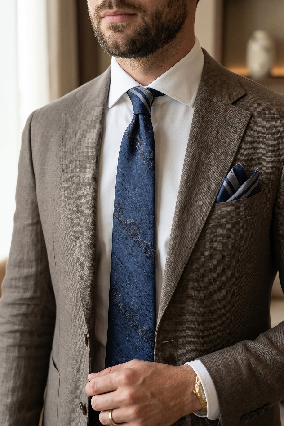 Navy Tie Set - 2-Piece with Dark Navy Stripes