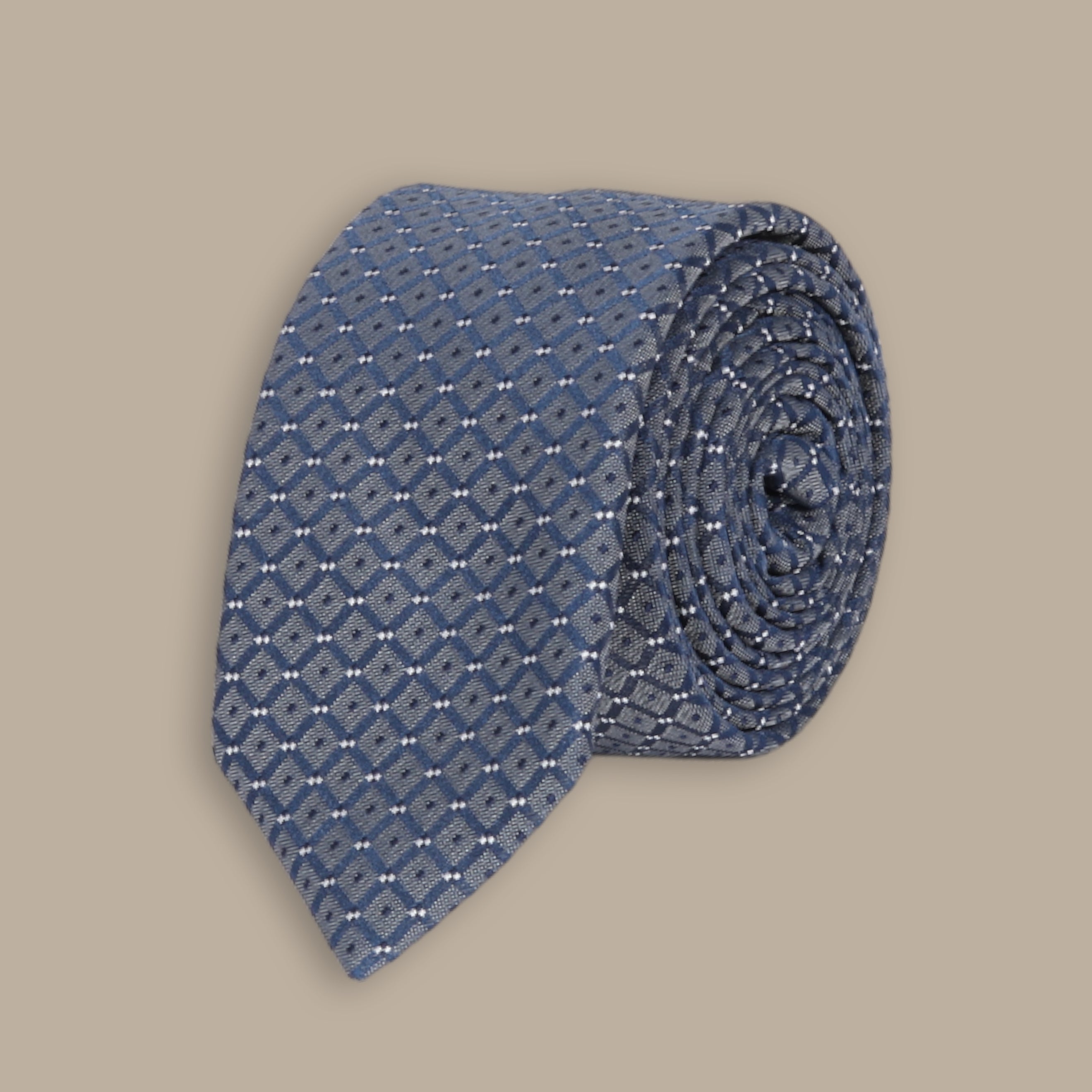 Navy Tie Set with Square Pattern