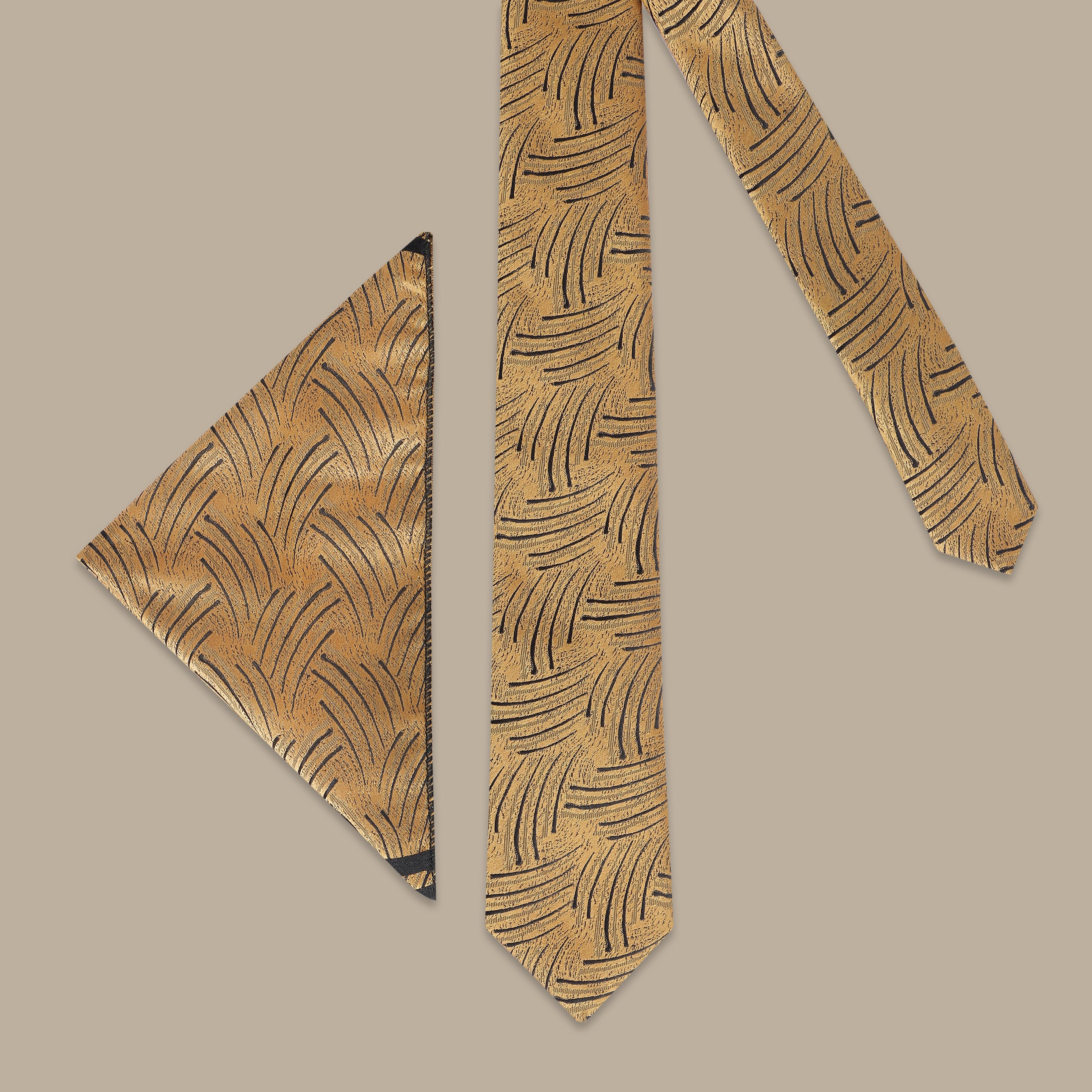 Yellow Tie Set with Black Pattern