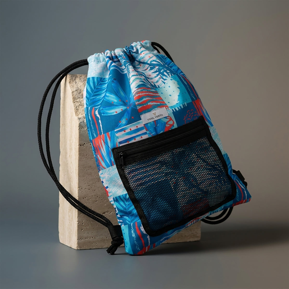 Turquoise Beach Bag with Palm Tree Print