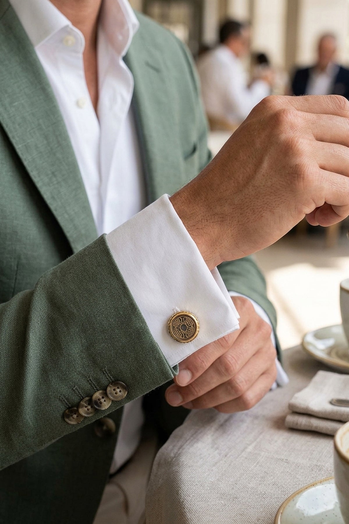 Gold Net Round Cufflinks