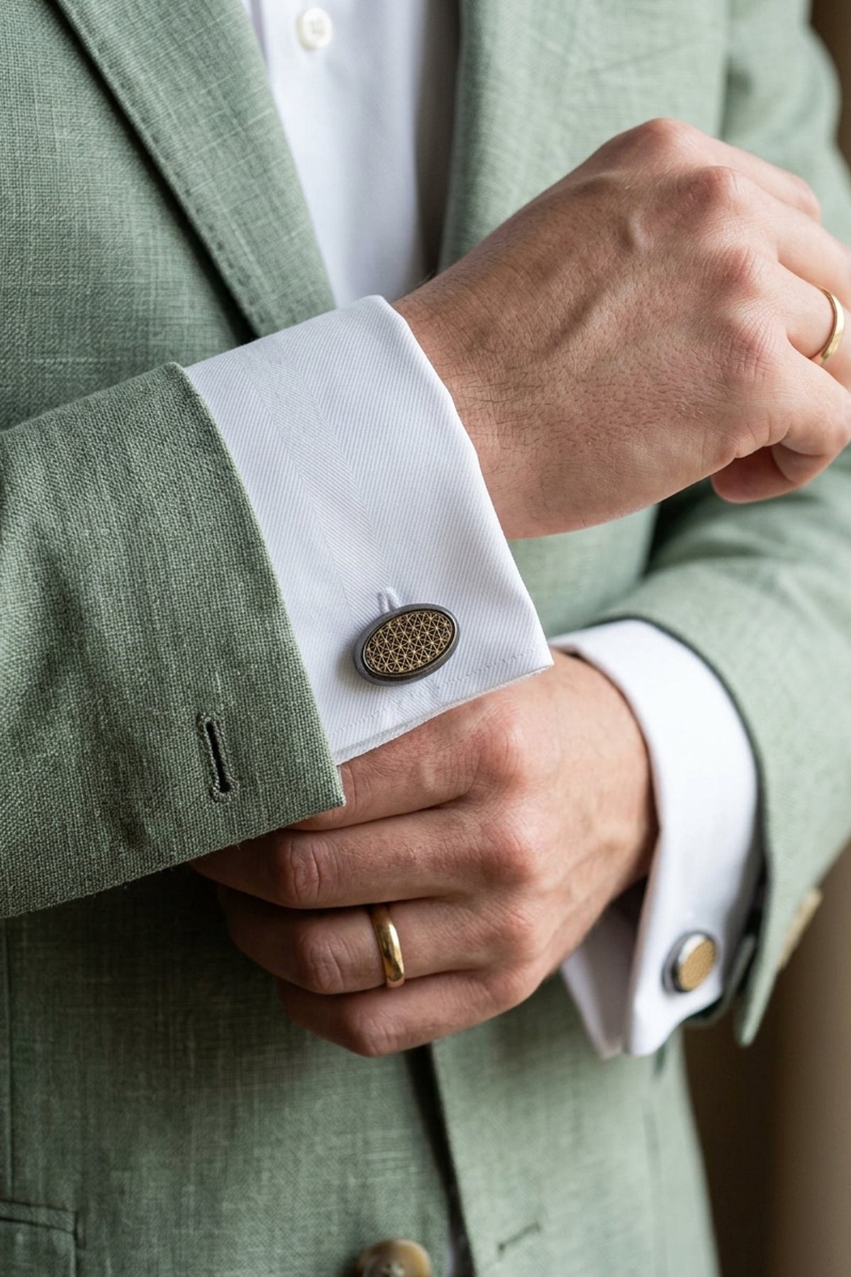 Dark Grey Net Oval Cufflinks