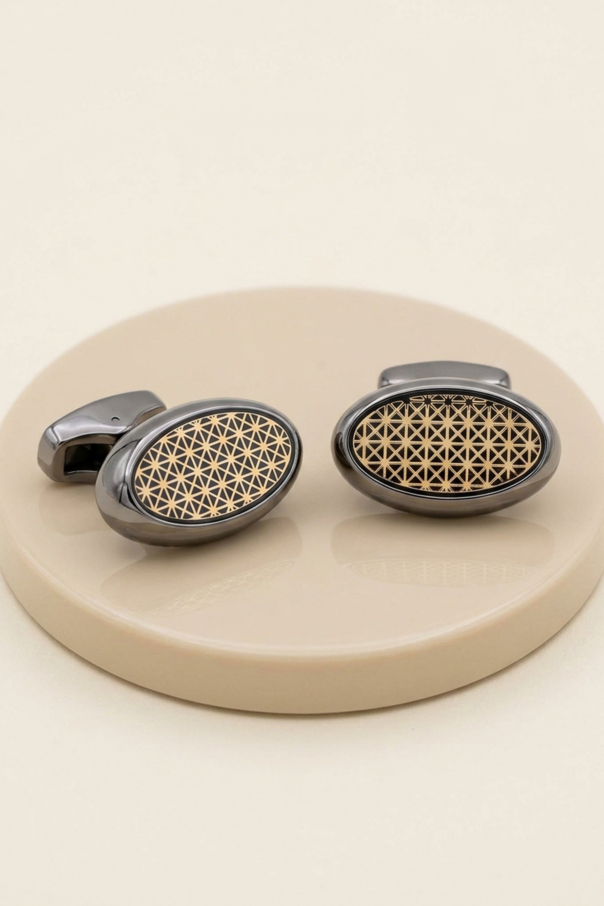 Dark Grey Net Oval Cufflinks
