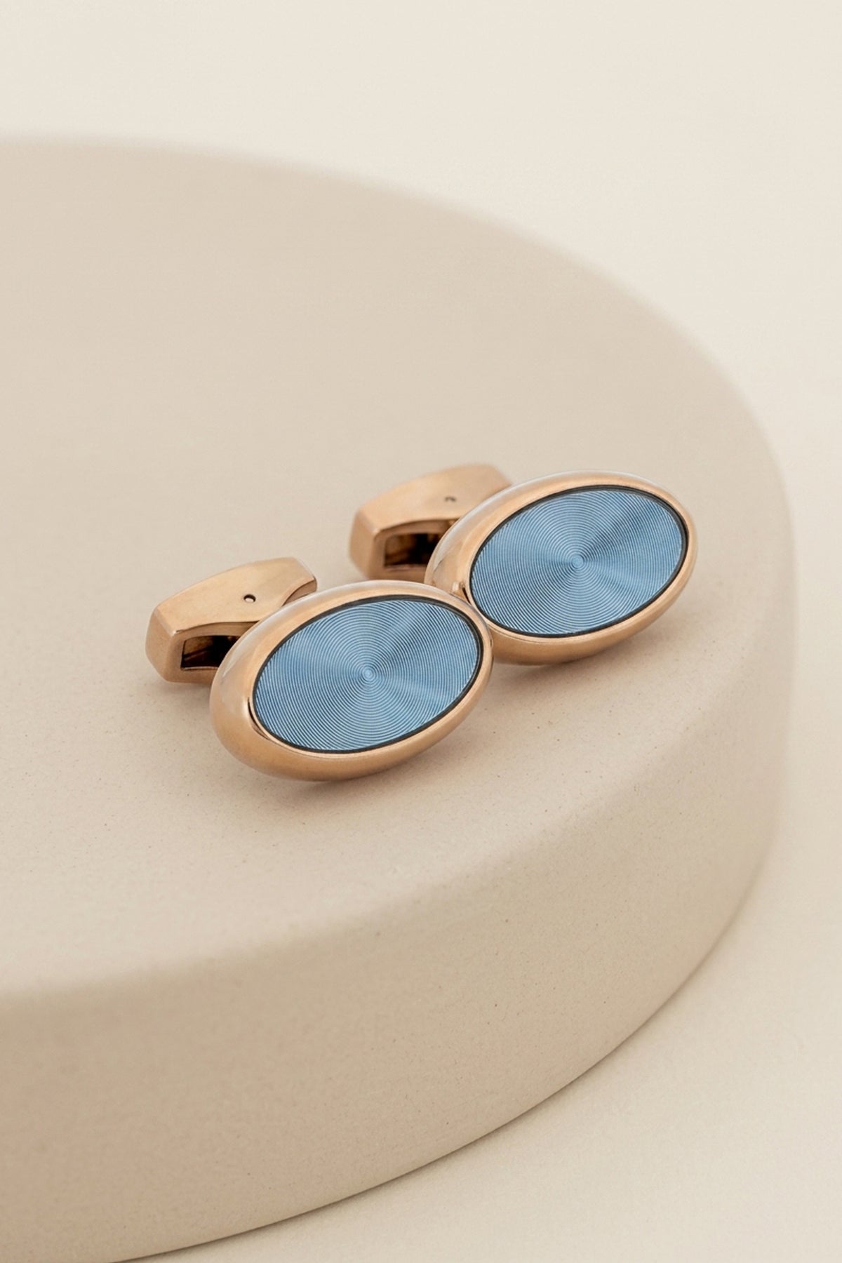 Gold Oval Cufflinks with Blue Stone