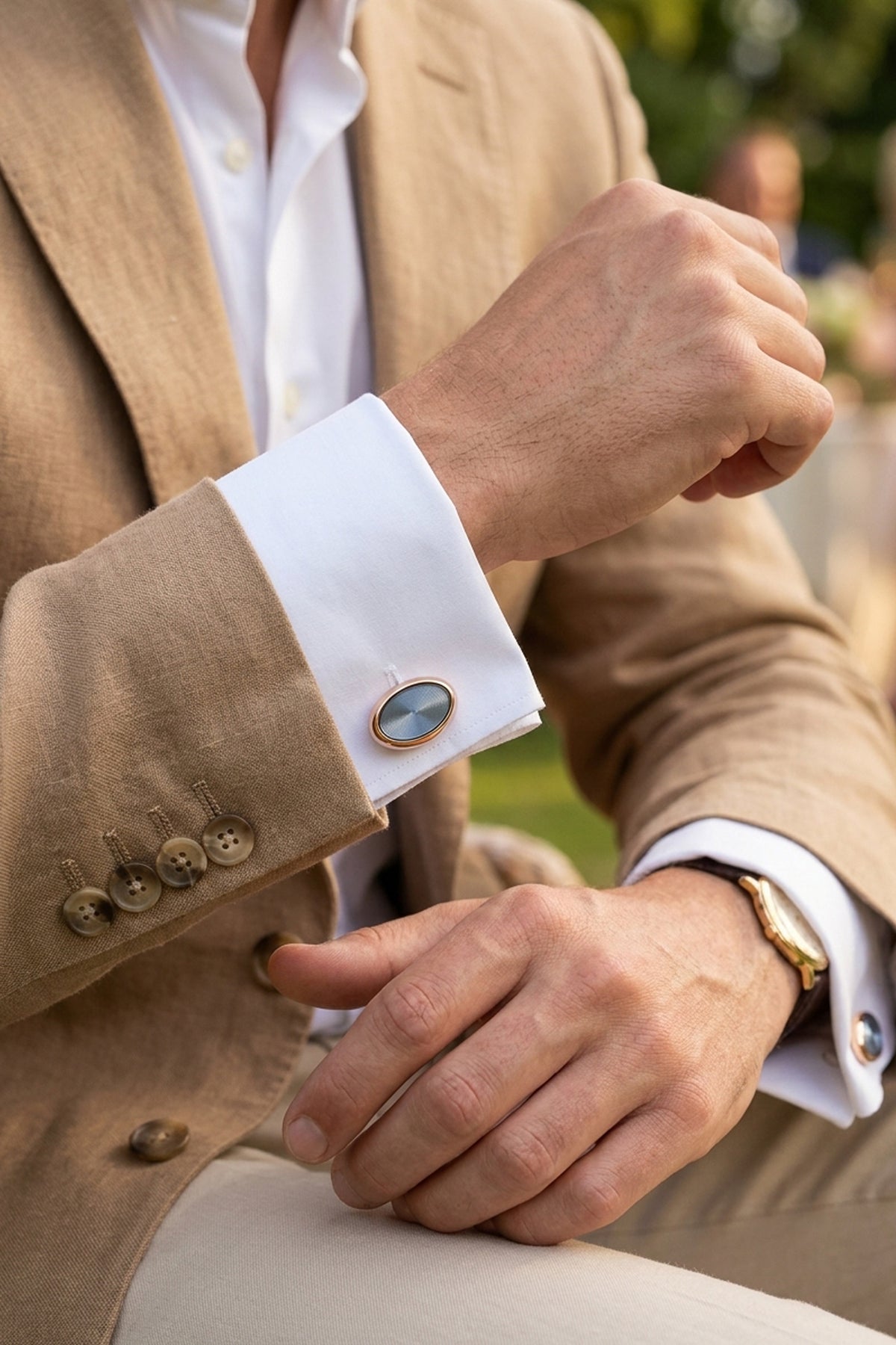 Gold Oval Cufflinks with Blue Stone