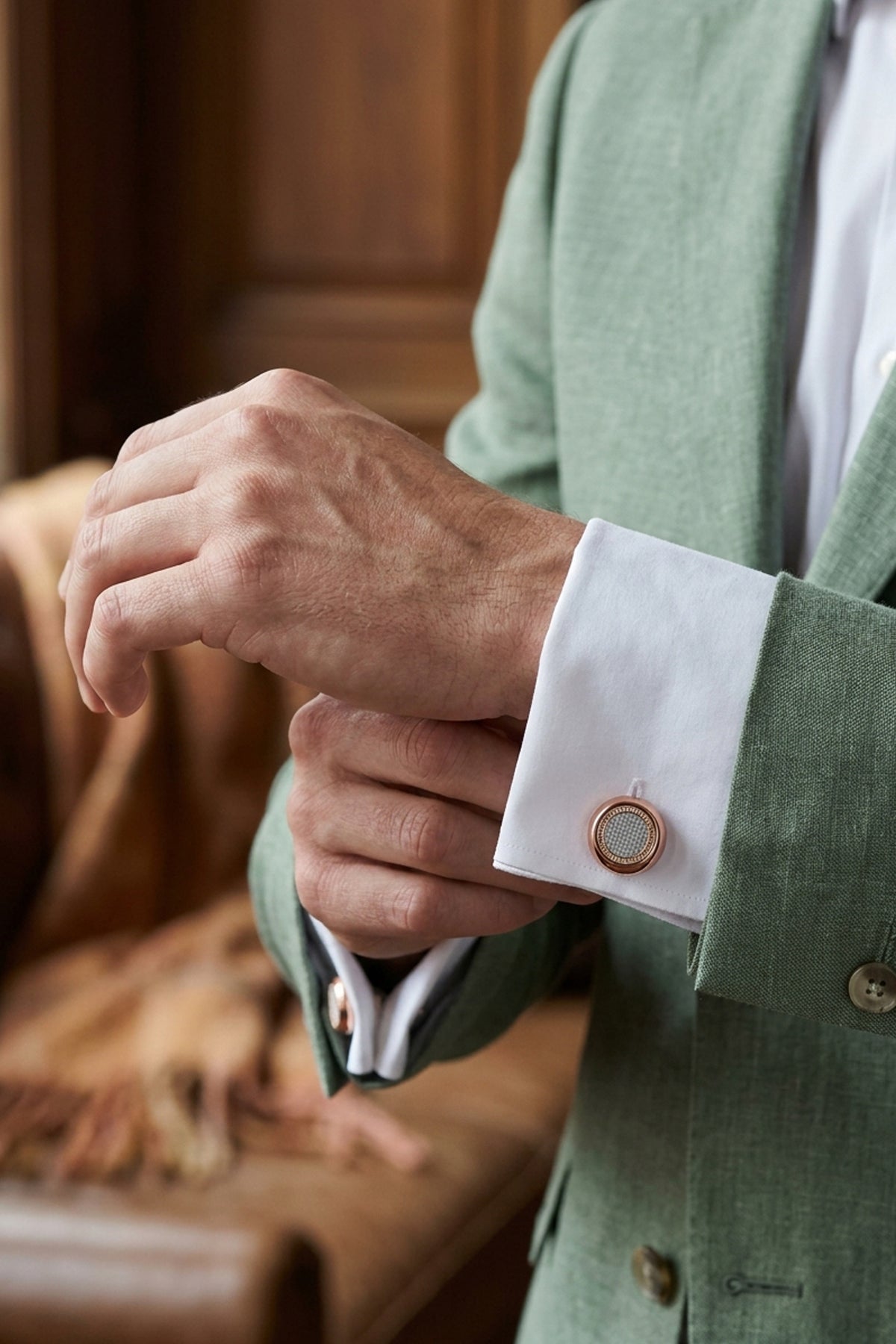 Crystal Round Rose Gold Cufflinks