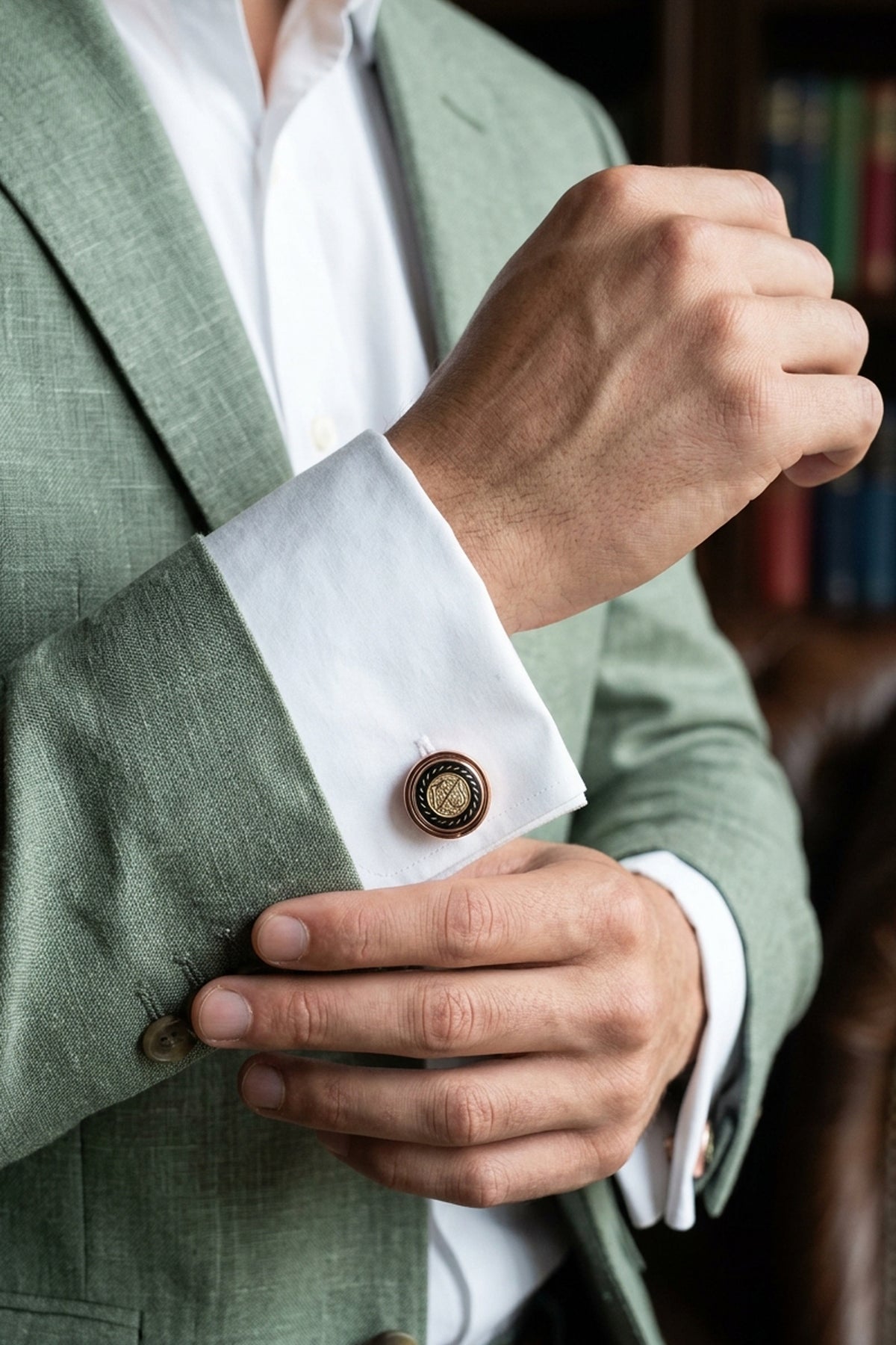 Gold Patch Round Cufflinks in Rose Gold
