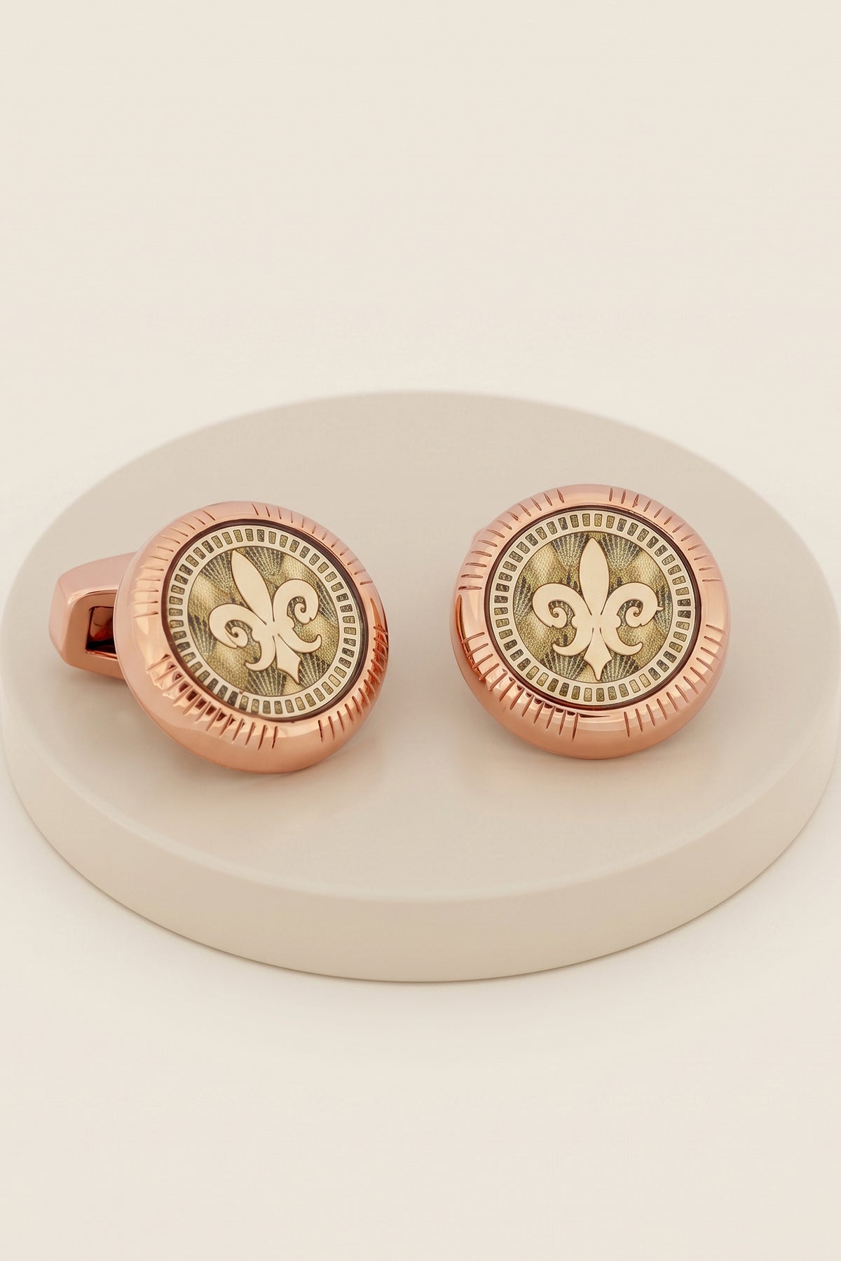 London Badge Round Cufflinks - Rose Gold