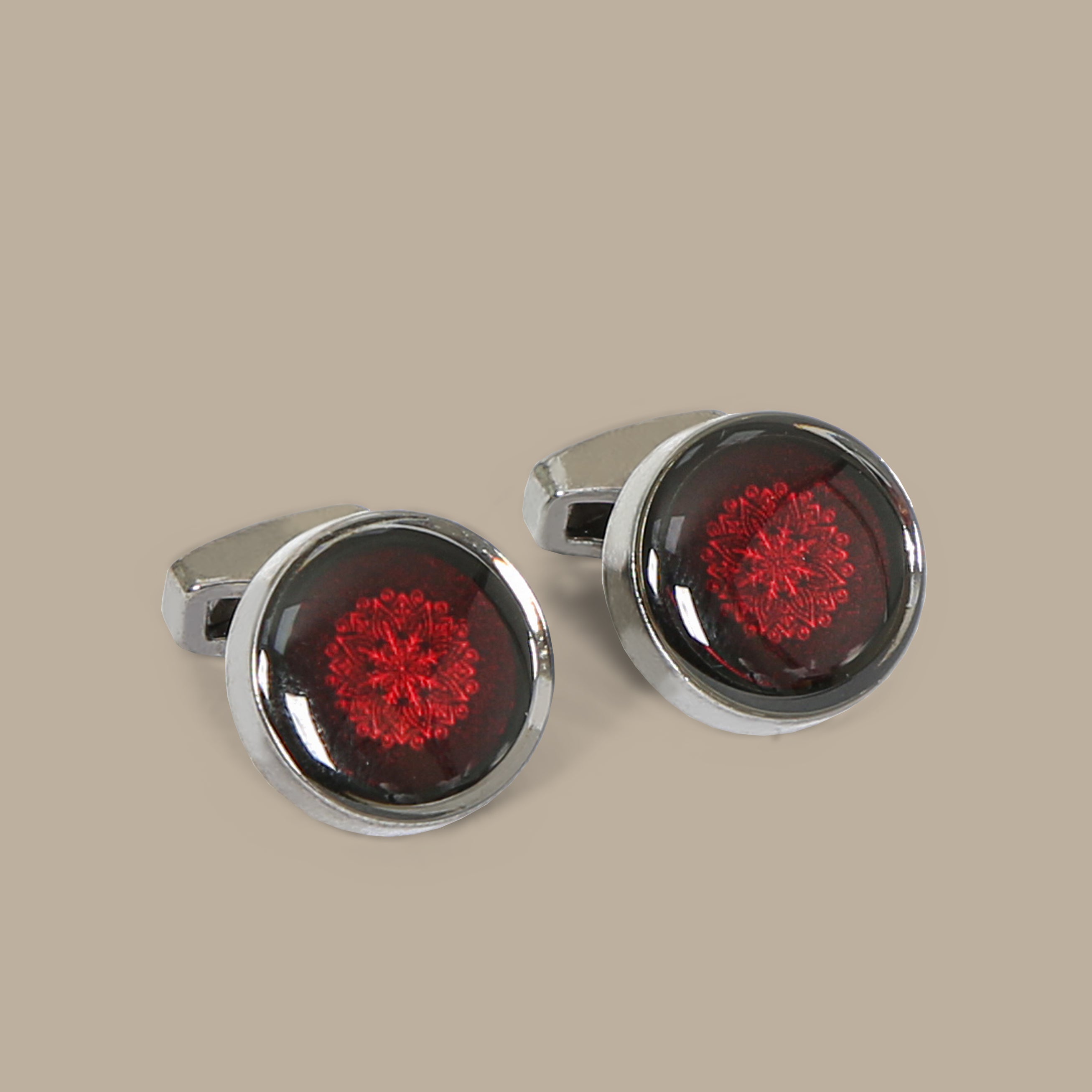 Ice-Shaped Dark Grey Round Cufflinks