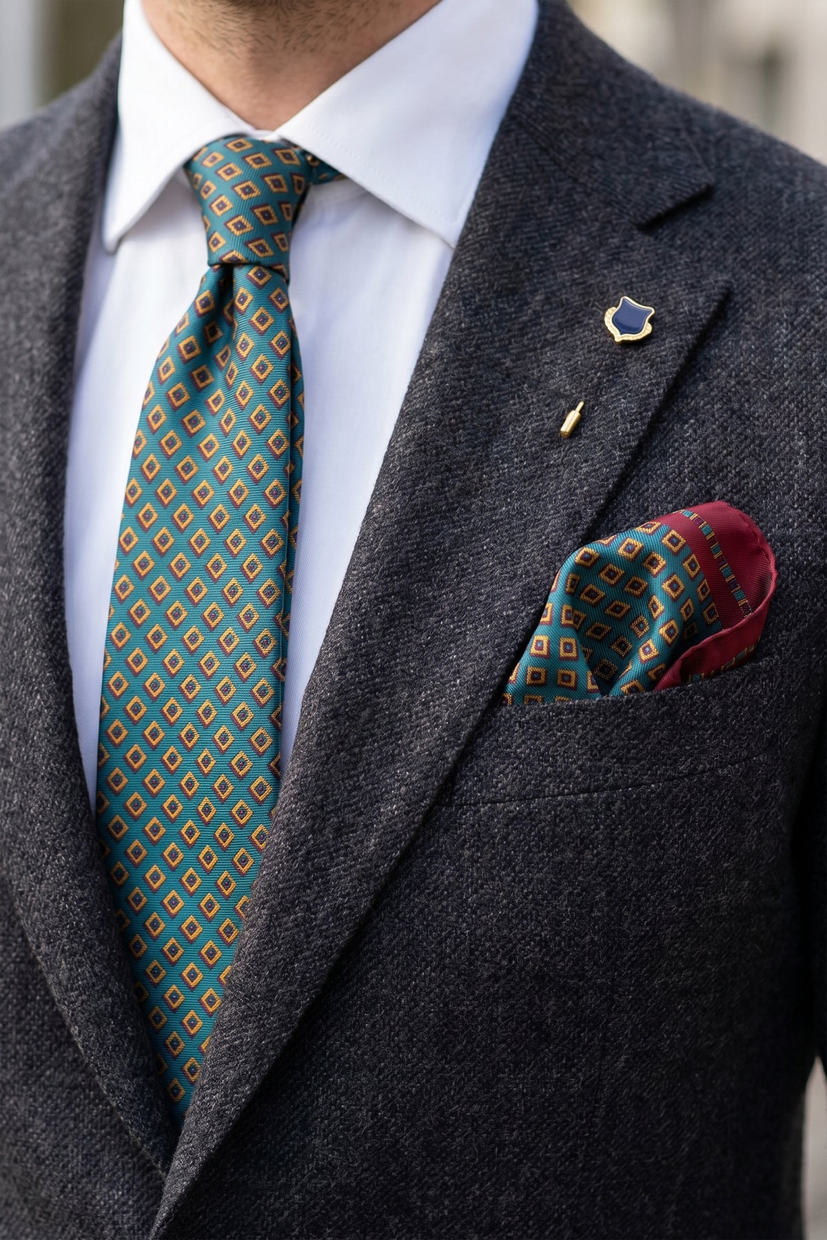 Tie Set Small Diamond Pattern