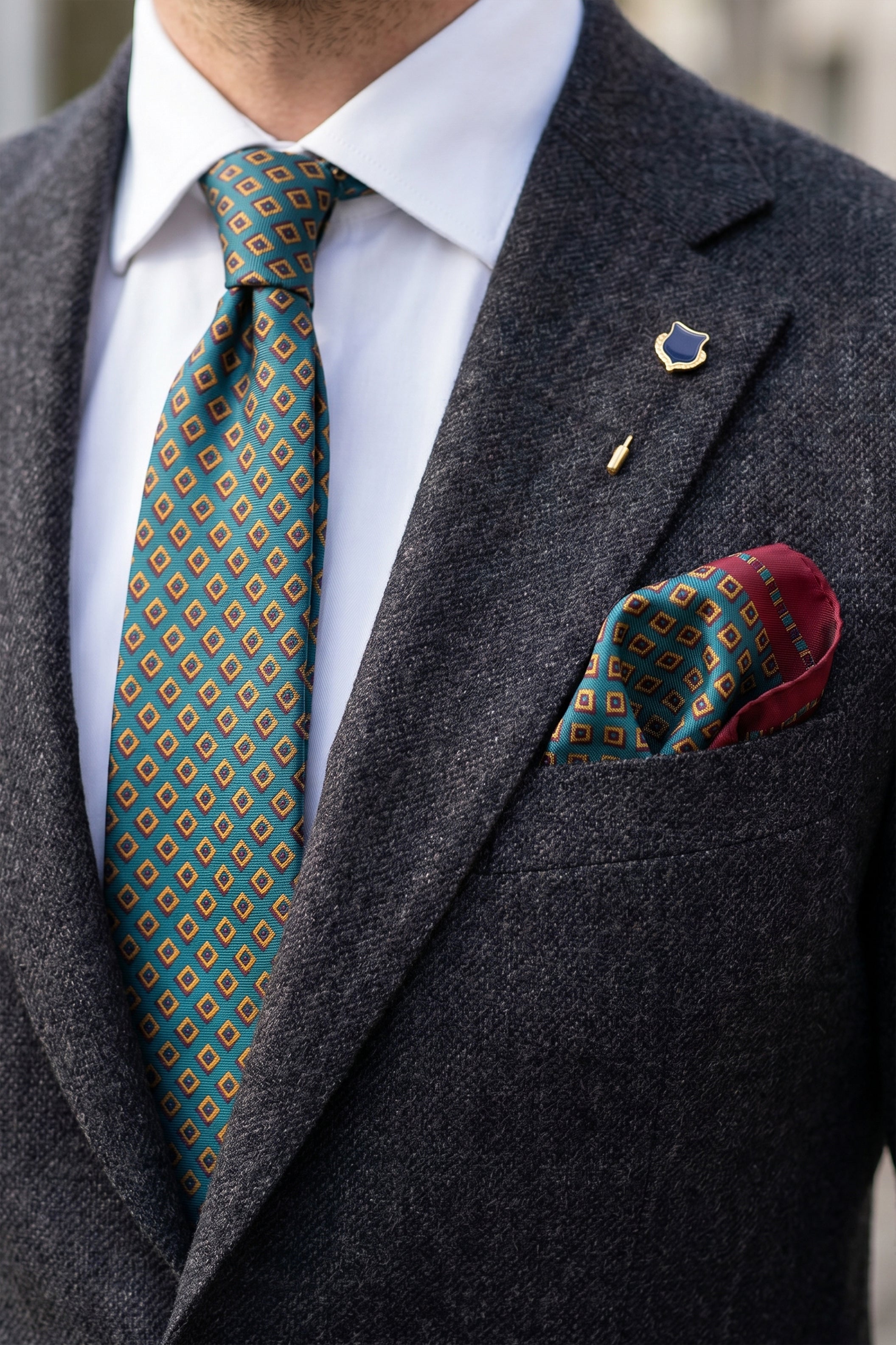 Tie Set Small Diamond Pattern