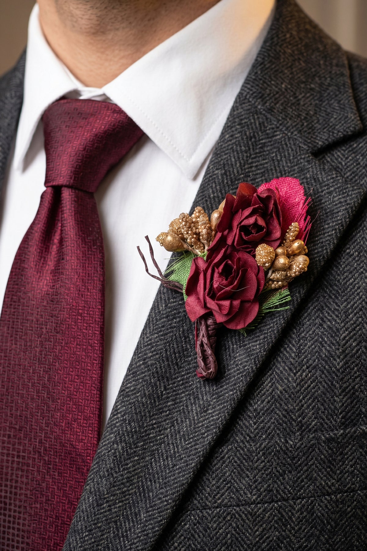 Gold and Burgundy Double Flower Pin