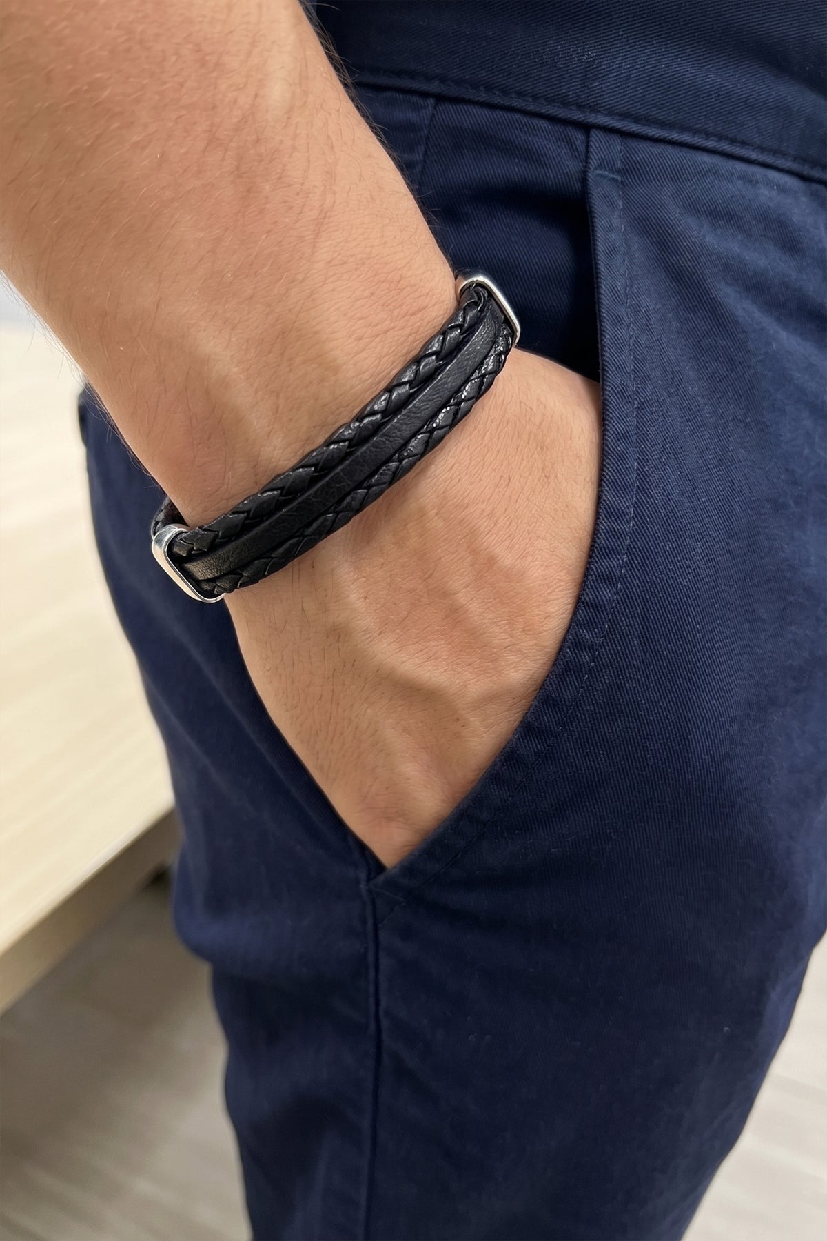 Black Leather Bracelet – Single Layer
