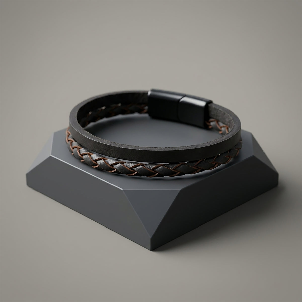 Brown Two-Layer Leather Bracelet