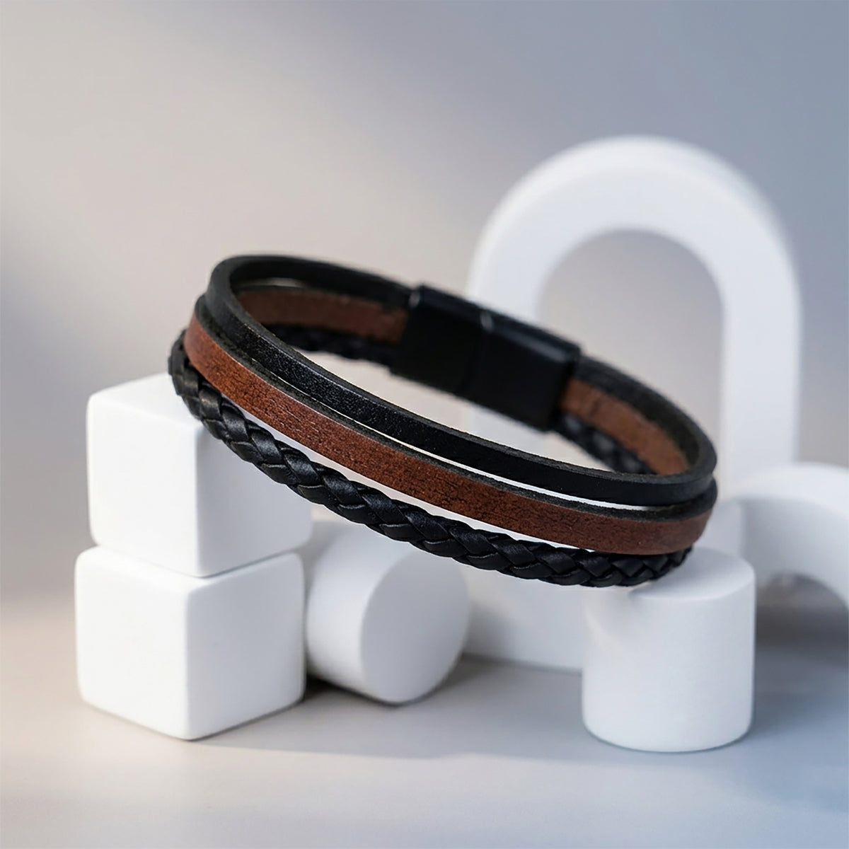 Havane Three-Layer Leather Bracelet