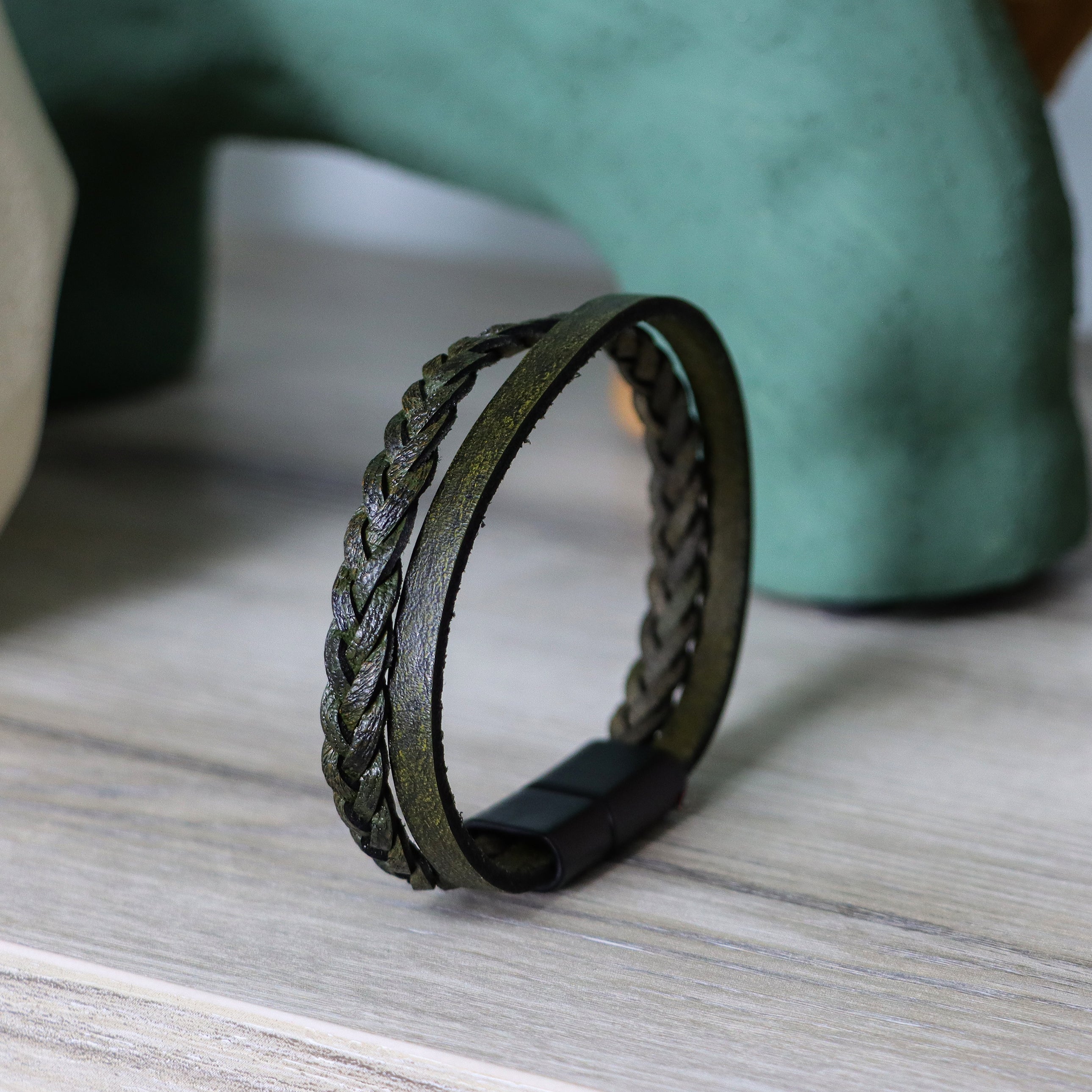 Khaki Three-Layer Leather Bracelet