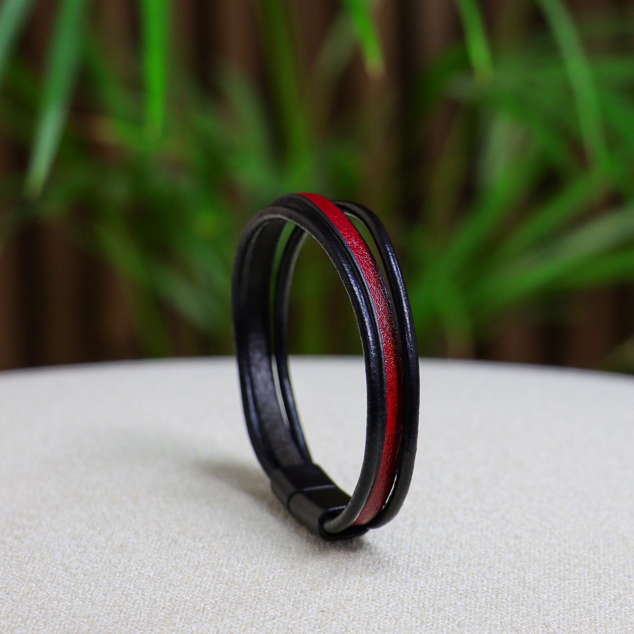 Burgundy Three-Layer Leather Bracelet