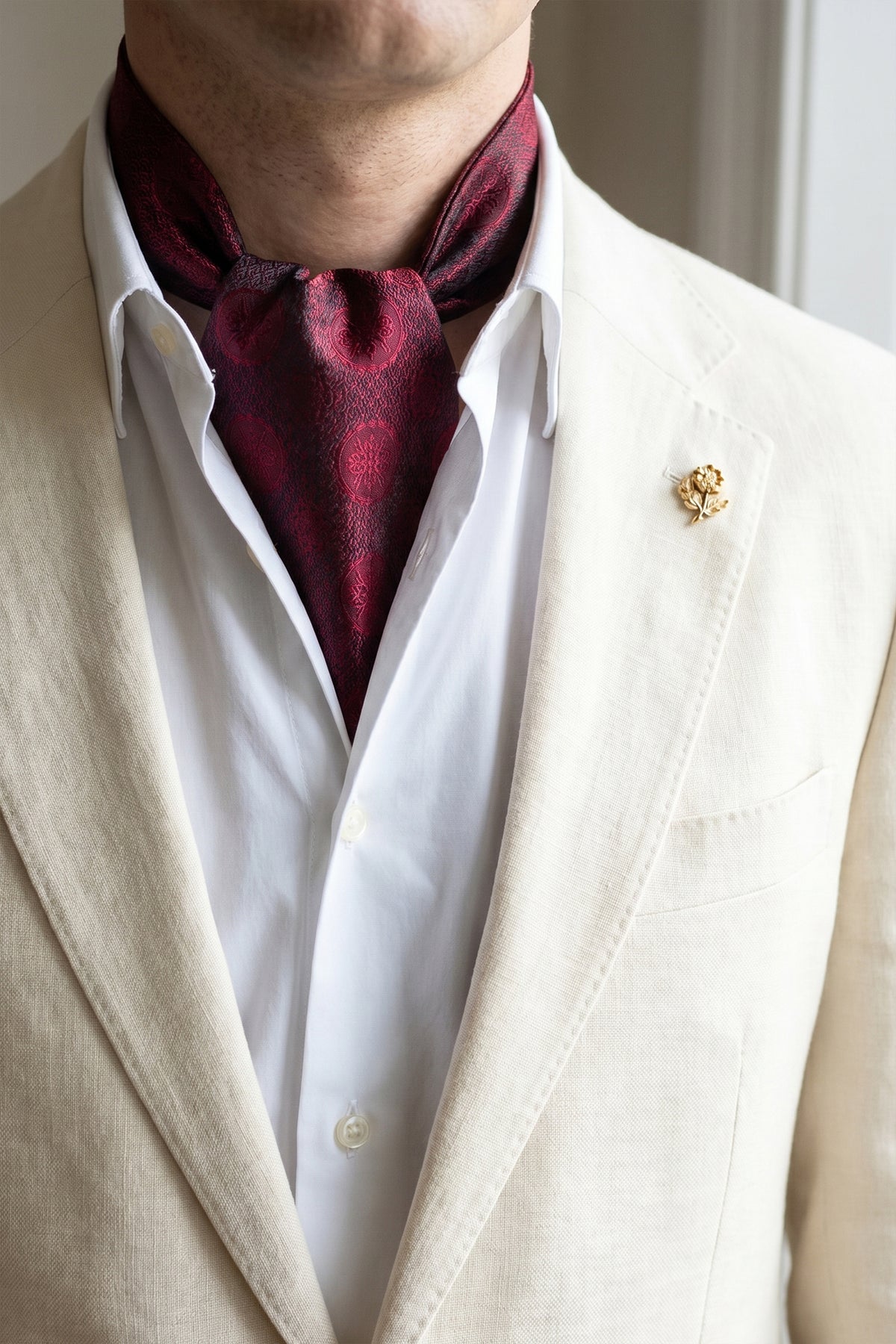 Burgundy Ascot with Circular Floral Pattern