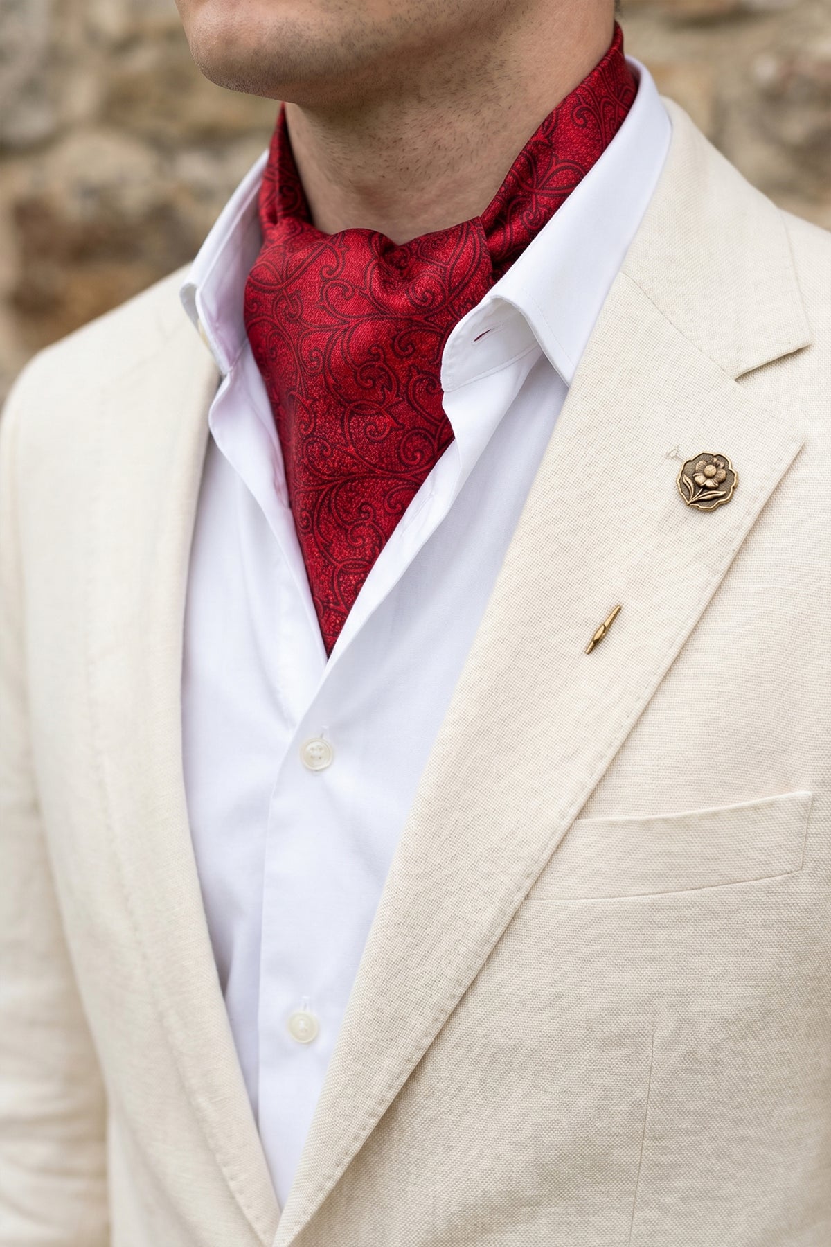 Red Ascot with Small Floral Leaf Pattern