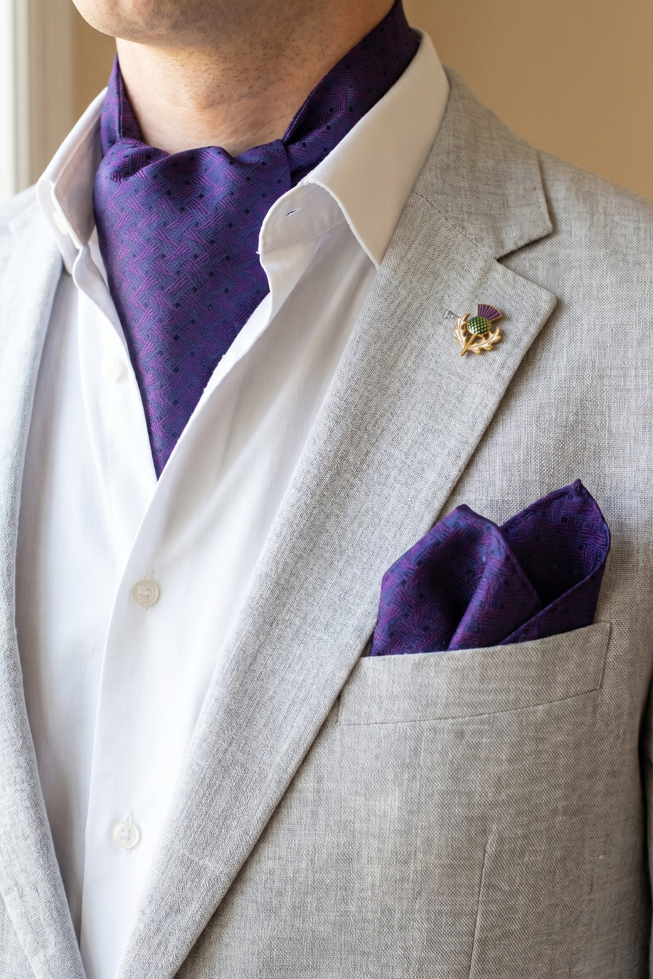 Violet Zig Zag Pattern Ascot – 2-Piece Set