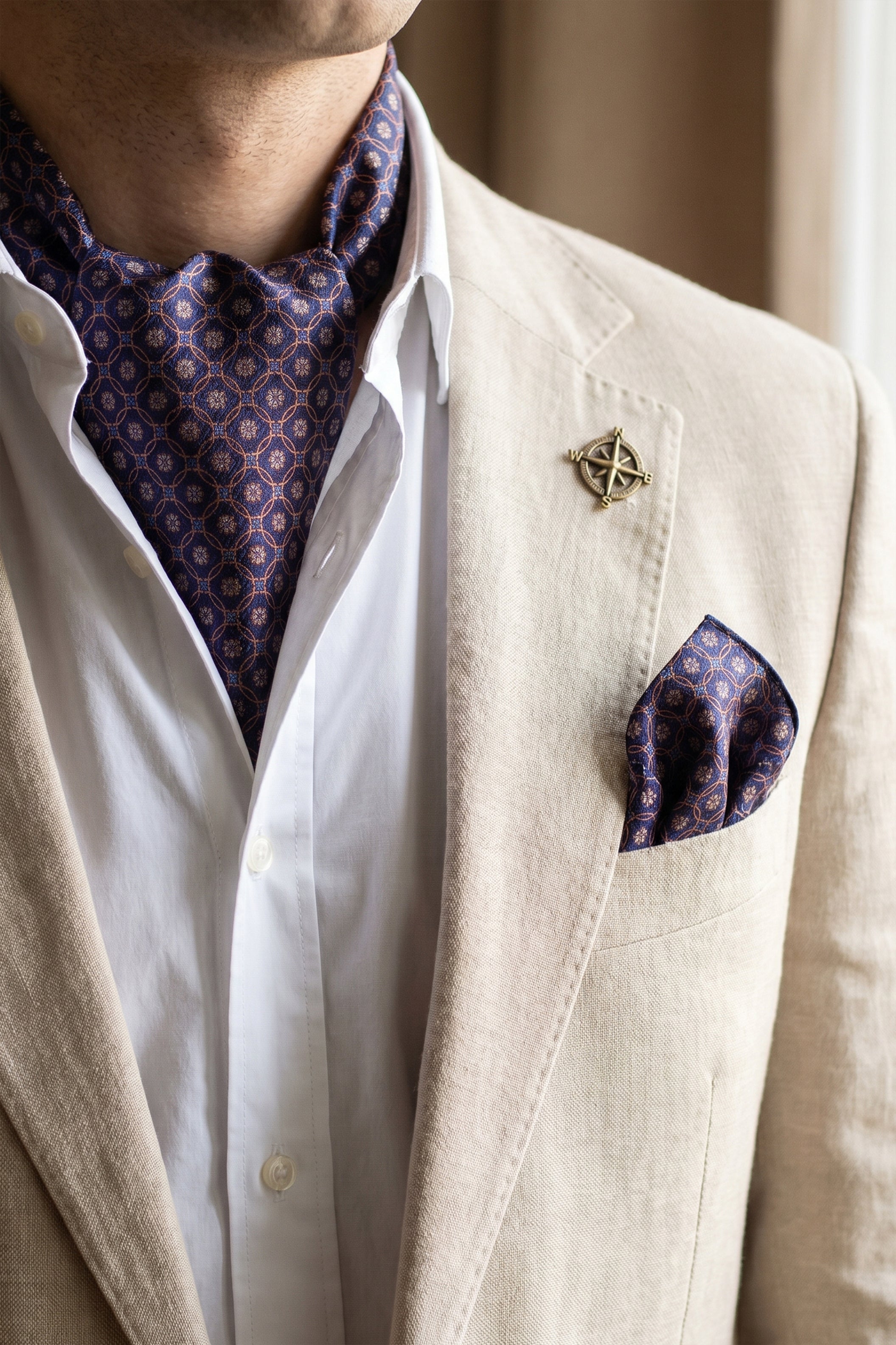 Navy Ascot with Yellow Circle Pattern – 2-Piece Set