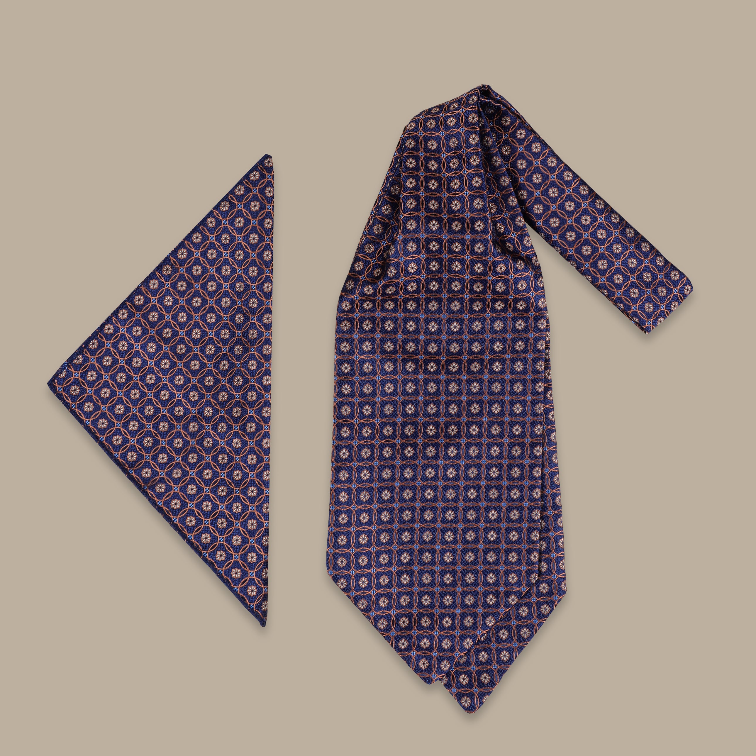 Navy Ascot with Yellow Circle Pattern – 2-Piece Set