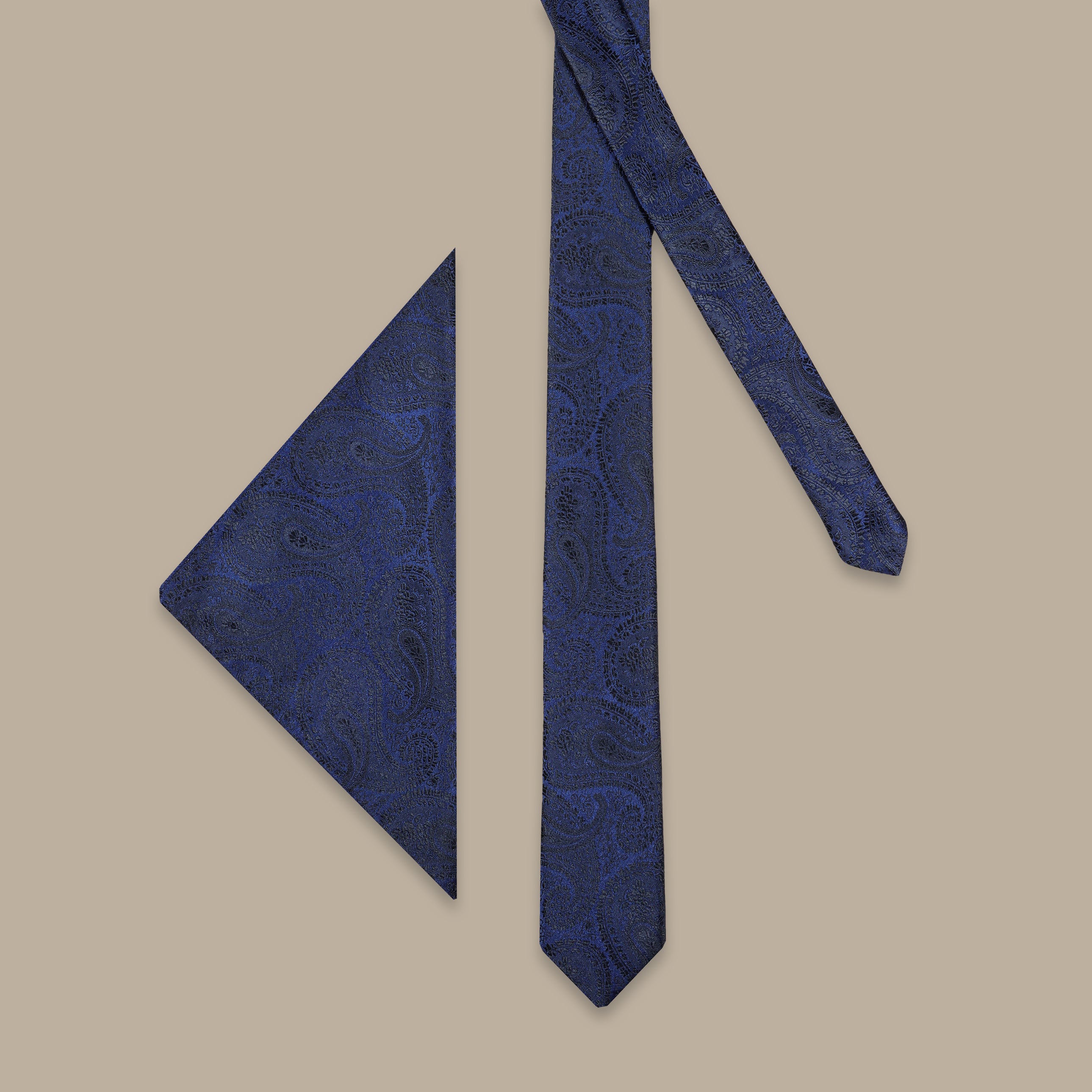Navy Slim Tie with Large Cashmere Pattern – 2-Piece Set