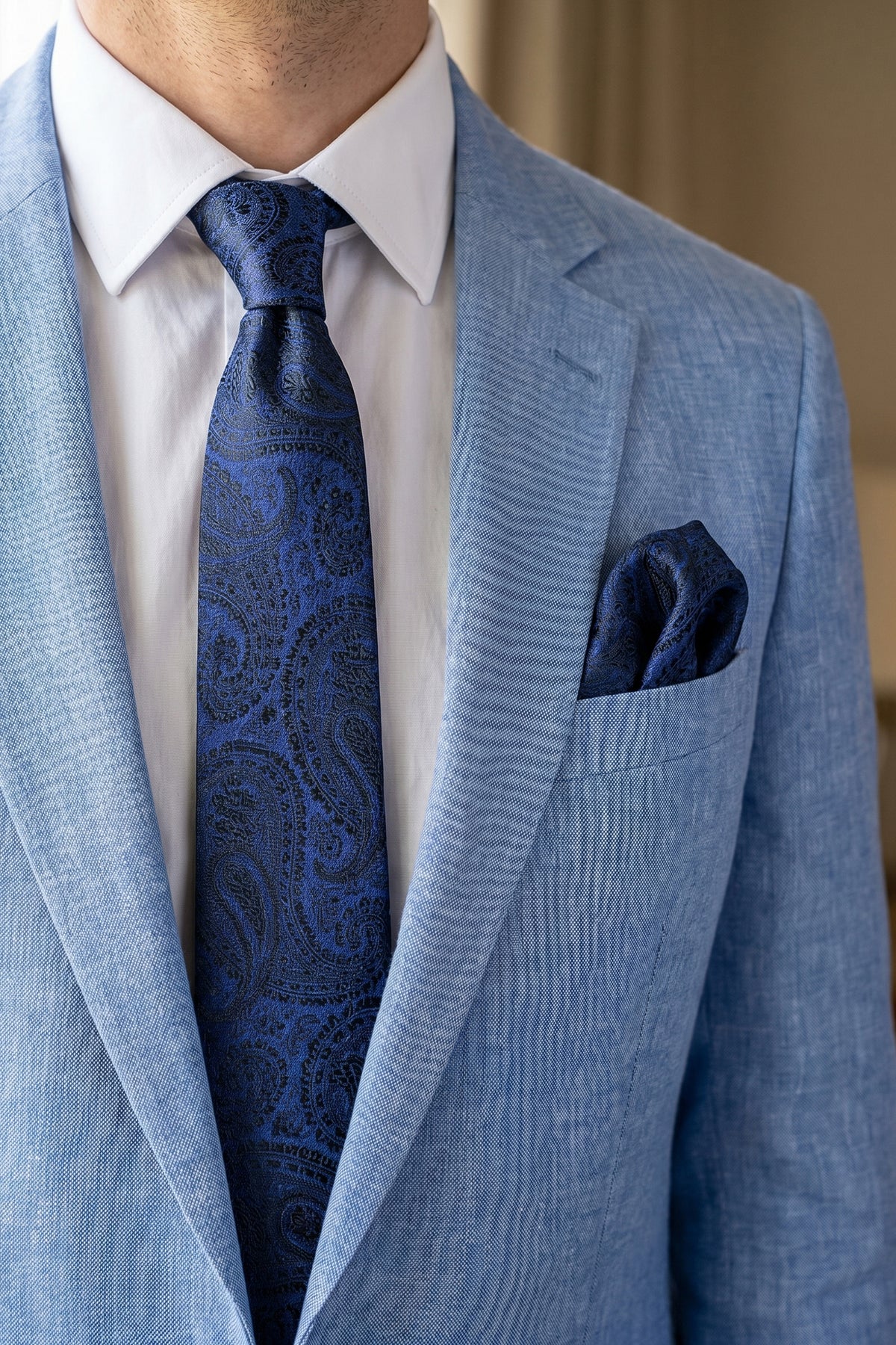 Navy Slim Tie with Large Cashmere Pattern – 2-Piece Set