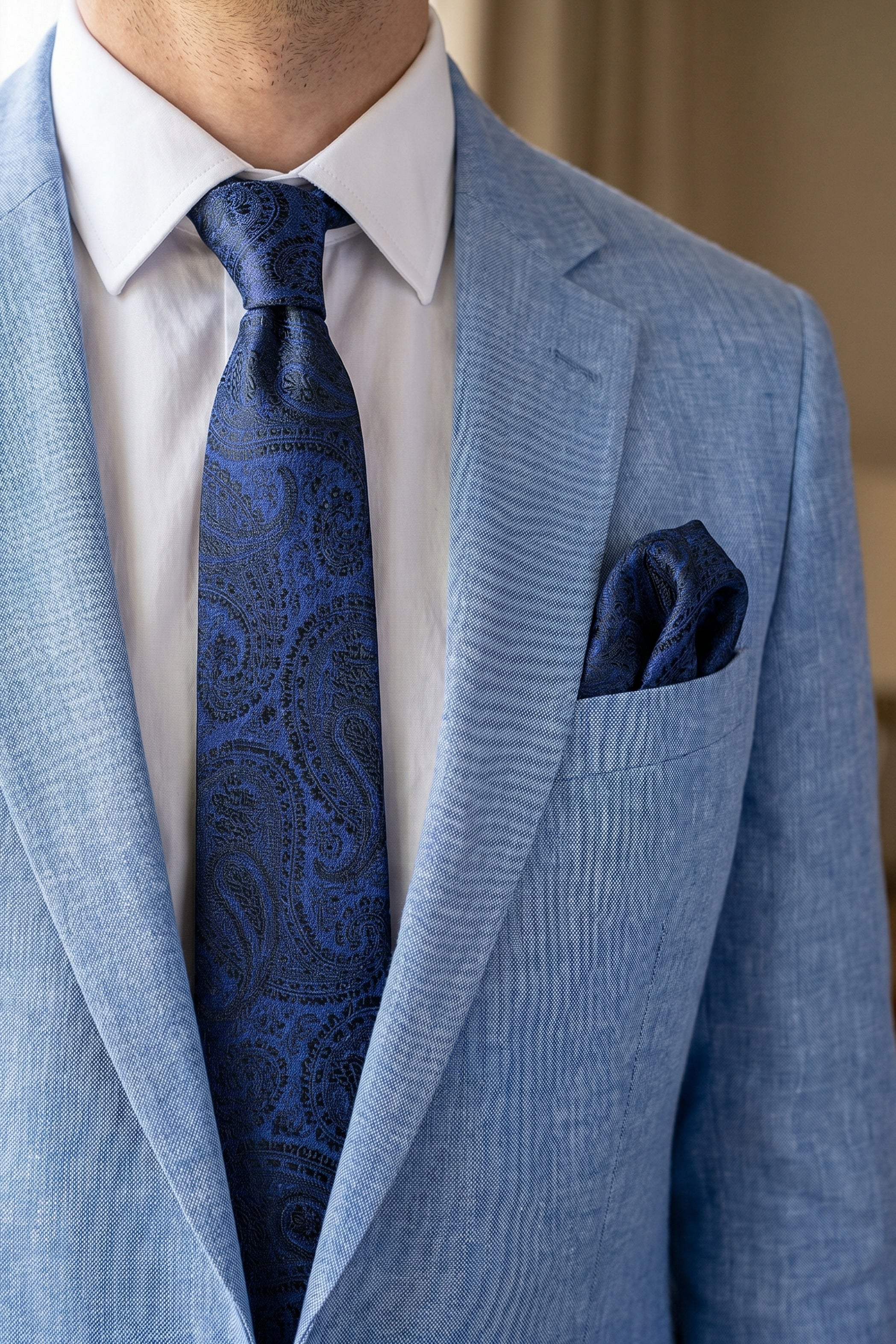 Navy Slim Tie with Large Cashmere Pattern – 2-Piece Set