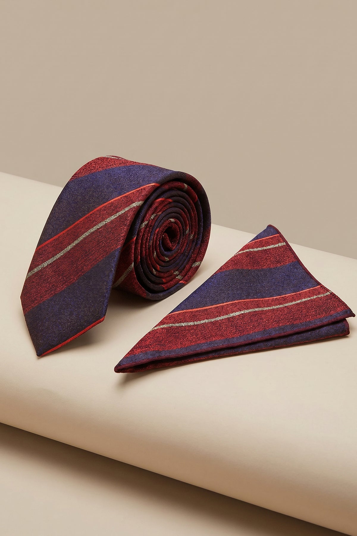 Navy Slim Tie with Orange Repp Stripes – 2-Piece Set