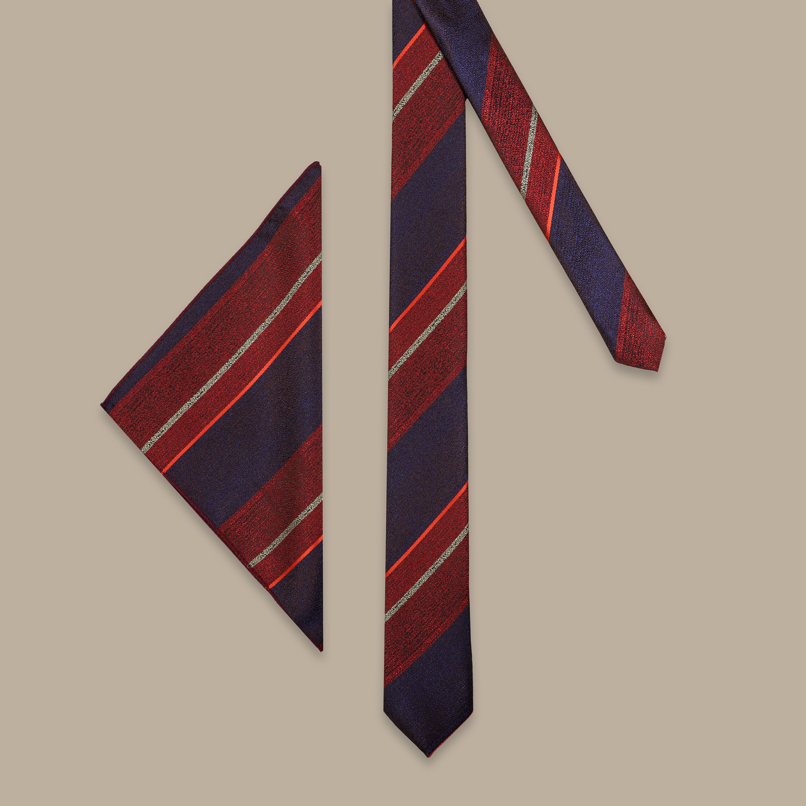 Navy Slim Tie with Orange Repp Stripes – 2-Piece Set