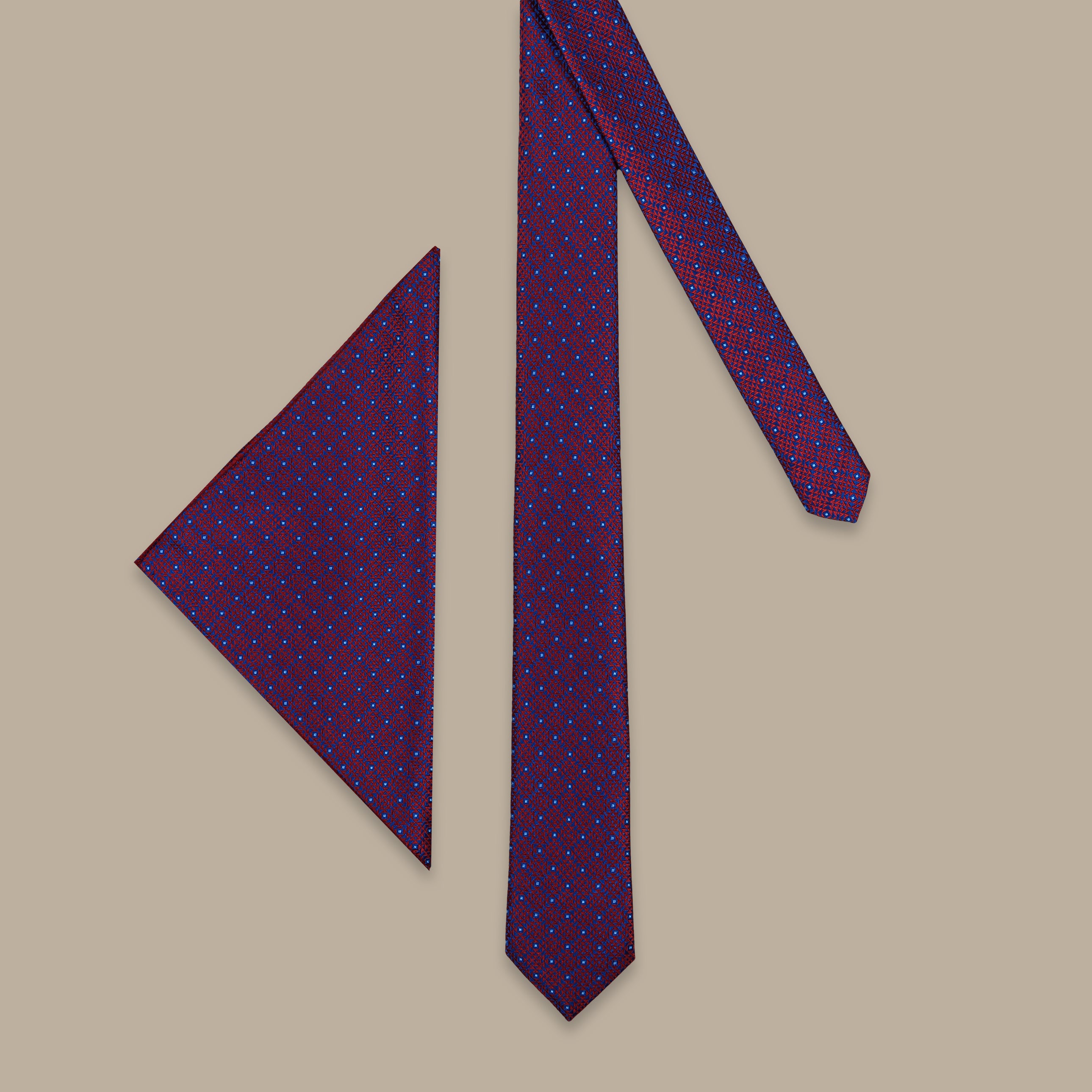 Red Slim Tie with Navy Star Pattern – 2-Piece Set