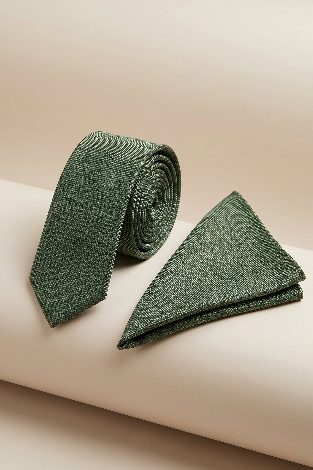 2pcs Piquet Slim Tie Khaki