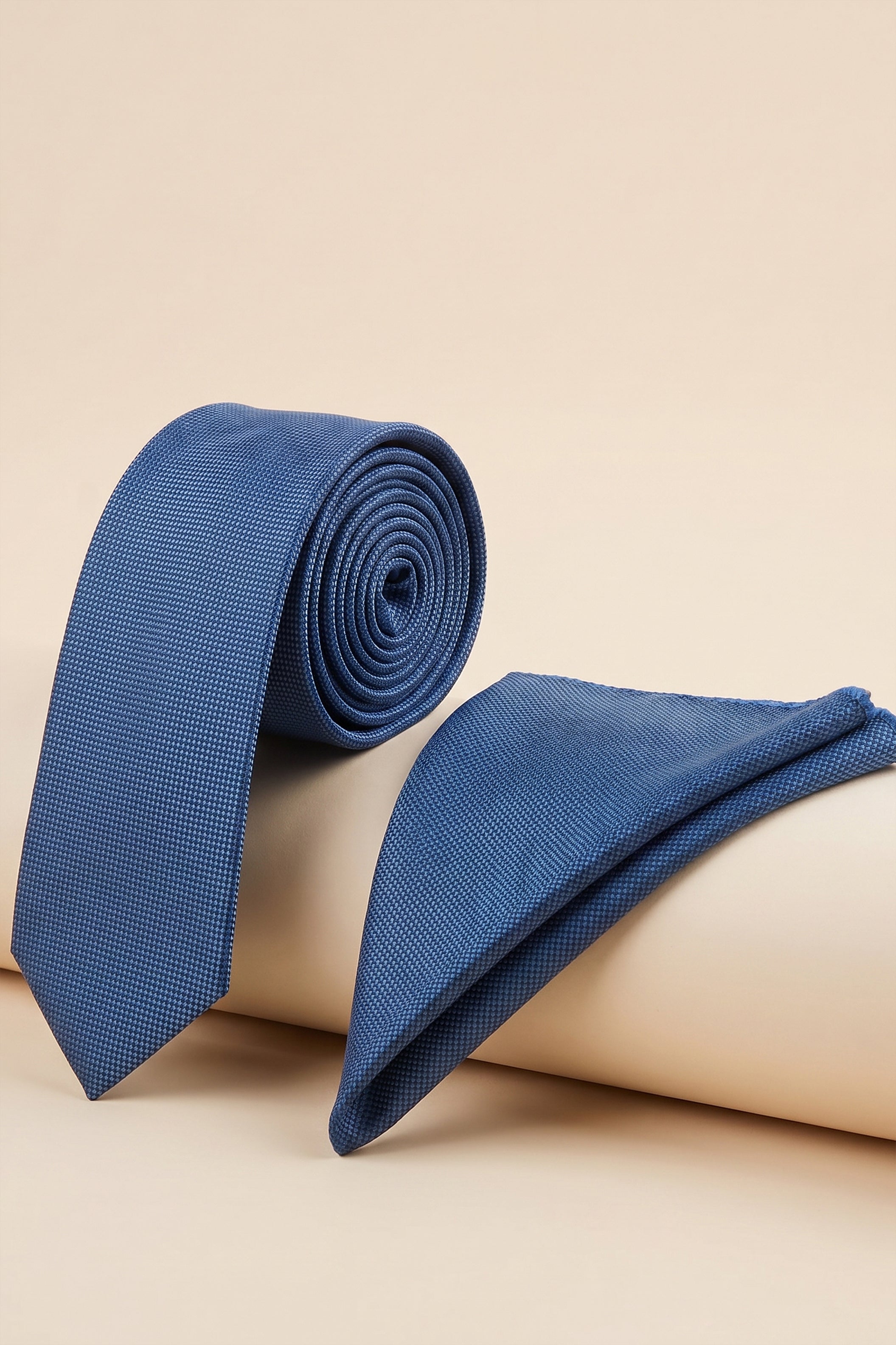 Blue Slim Piqué Tie Set – 2 Pieces