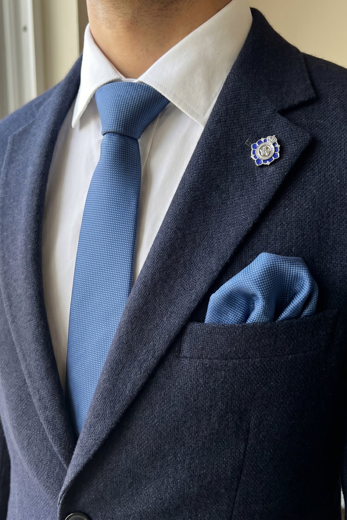 Blue Slim Piqué Tie Set – 2 Pieces